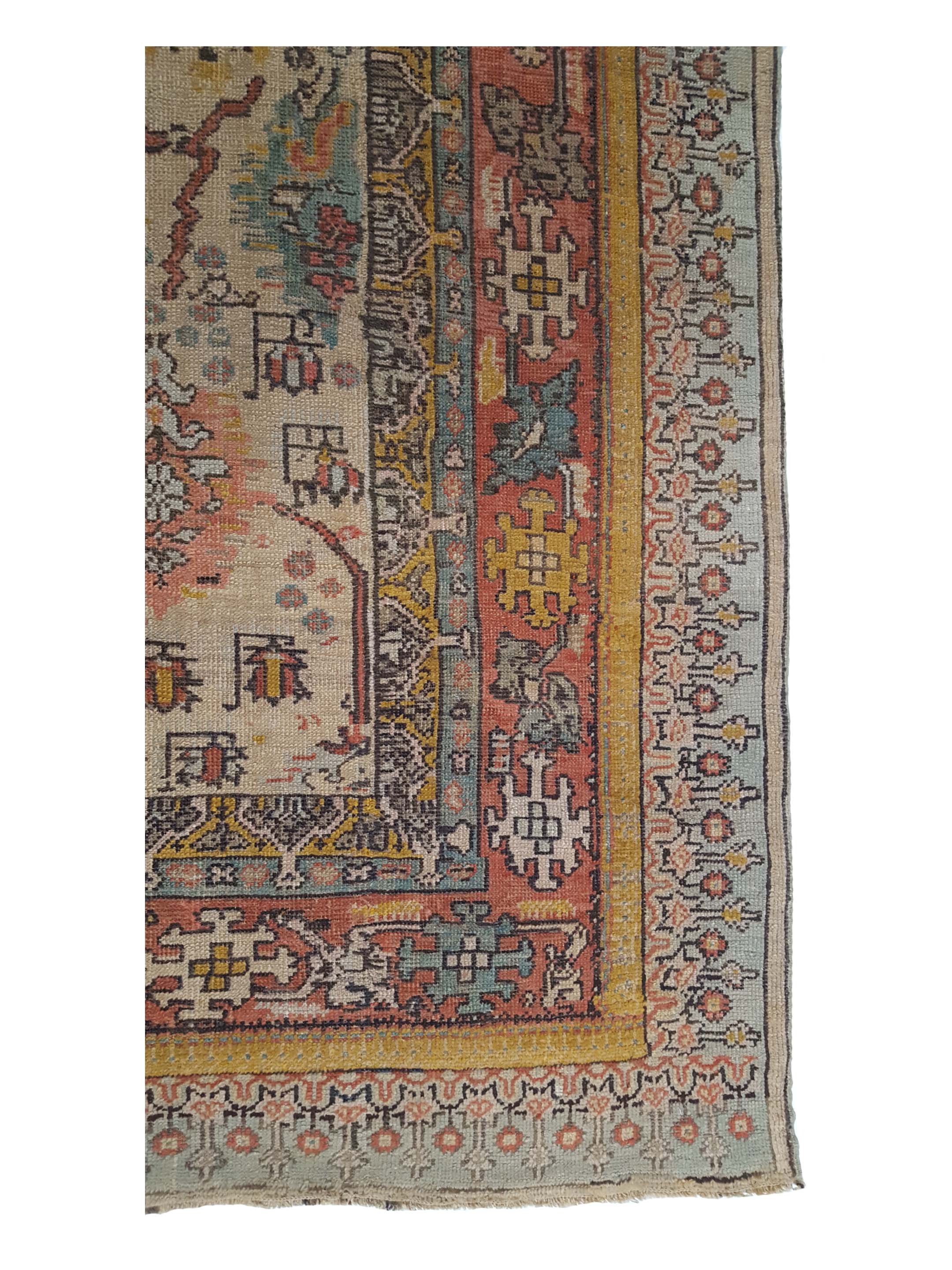 Antique Ushak Ivory 10x13 - Image 4 of 7