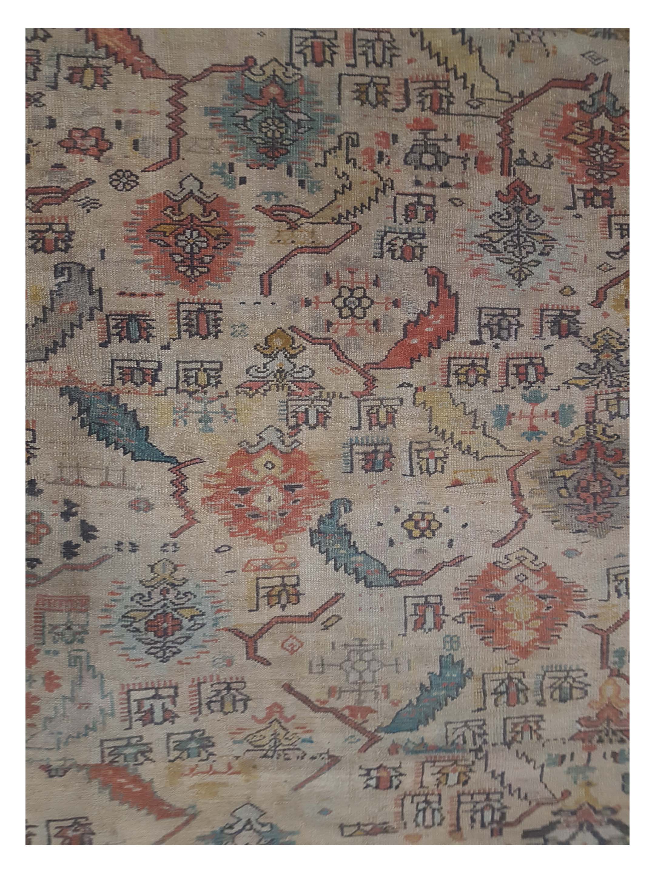 Antique Ushak Ivory 10x13 - Image 5 of 7