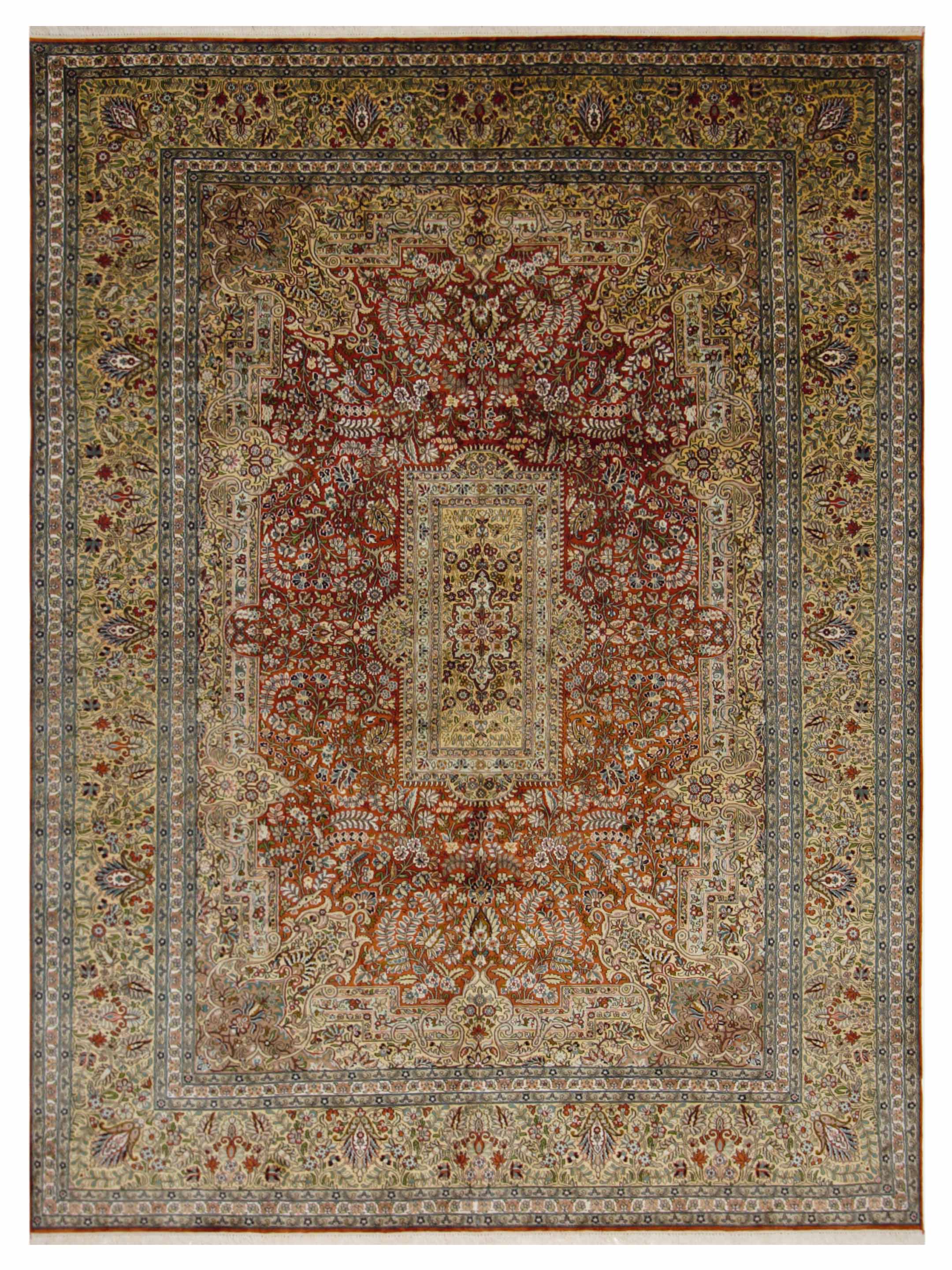 Kashmir Silk Hand Knotted Rust 8x11