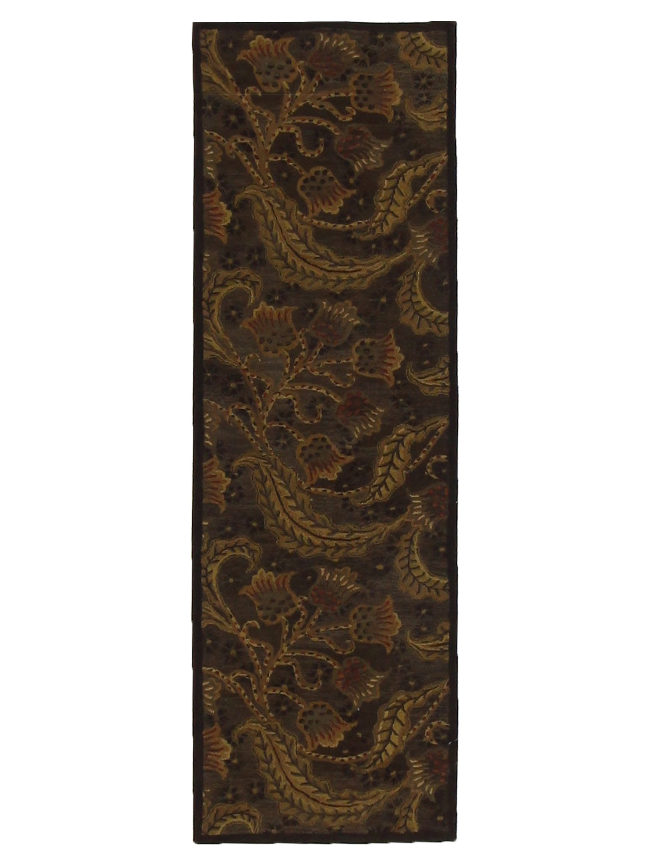 Hand Crafted Hand Knotted Brown 2.6x8