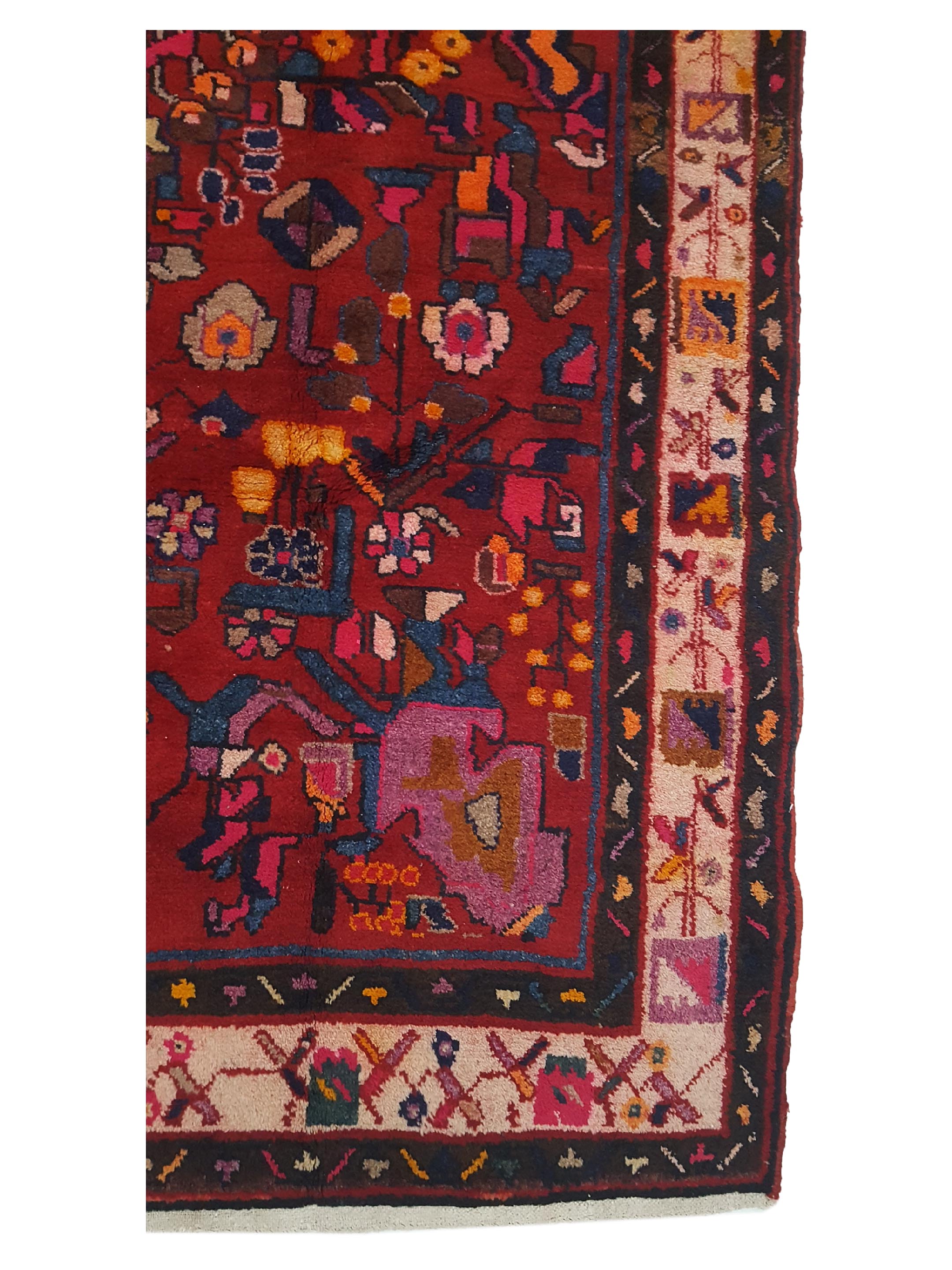 Hamadan Hand Knotted Red 5x10 - Image 4 of 6