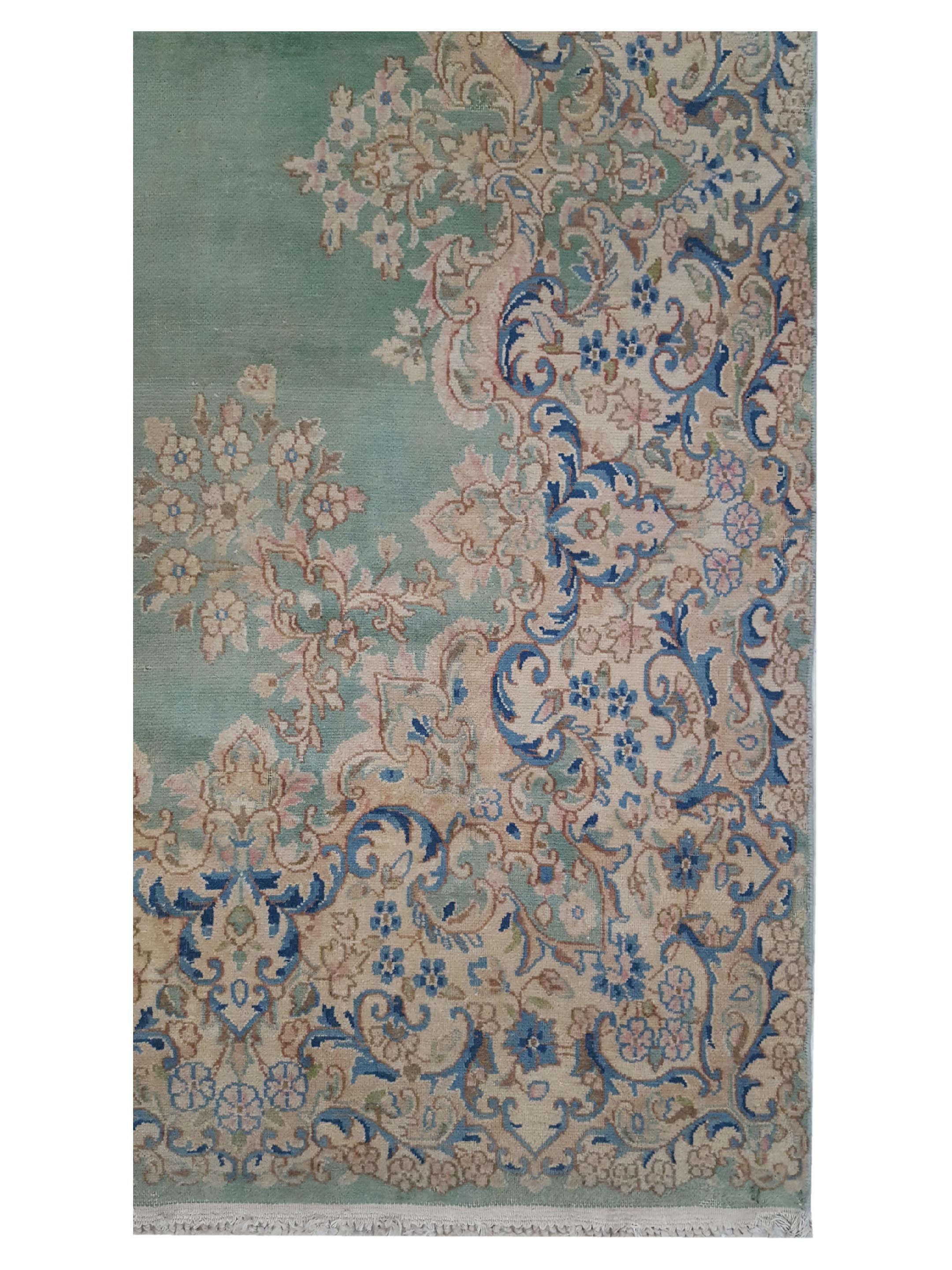 Kerman Hand Knotted Green 9x12 - Image 5 of 7