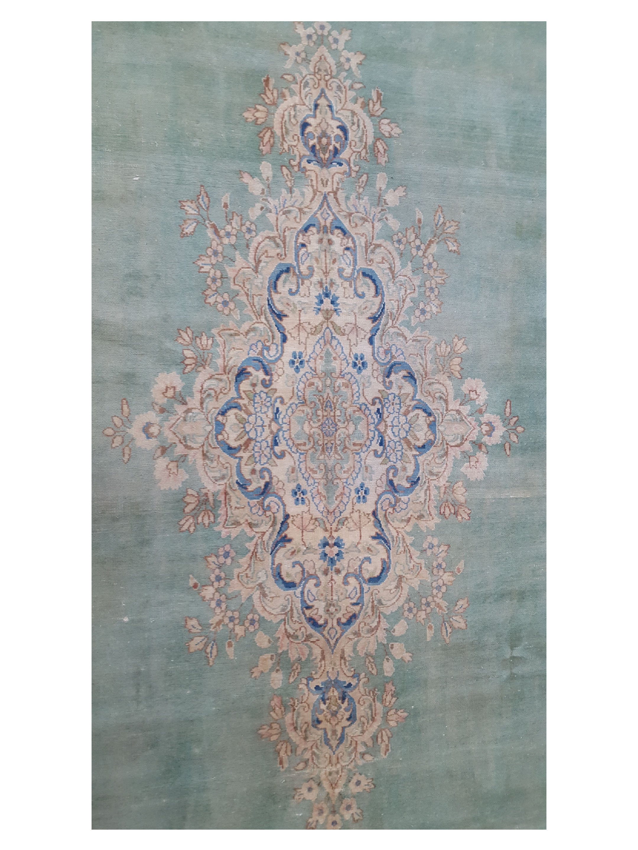 Kerman Hand Knotted Green 9x12 - Image 6 of 7