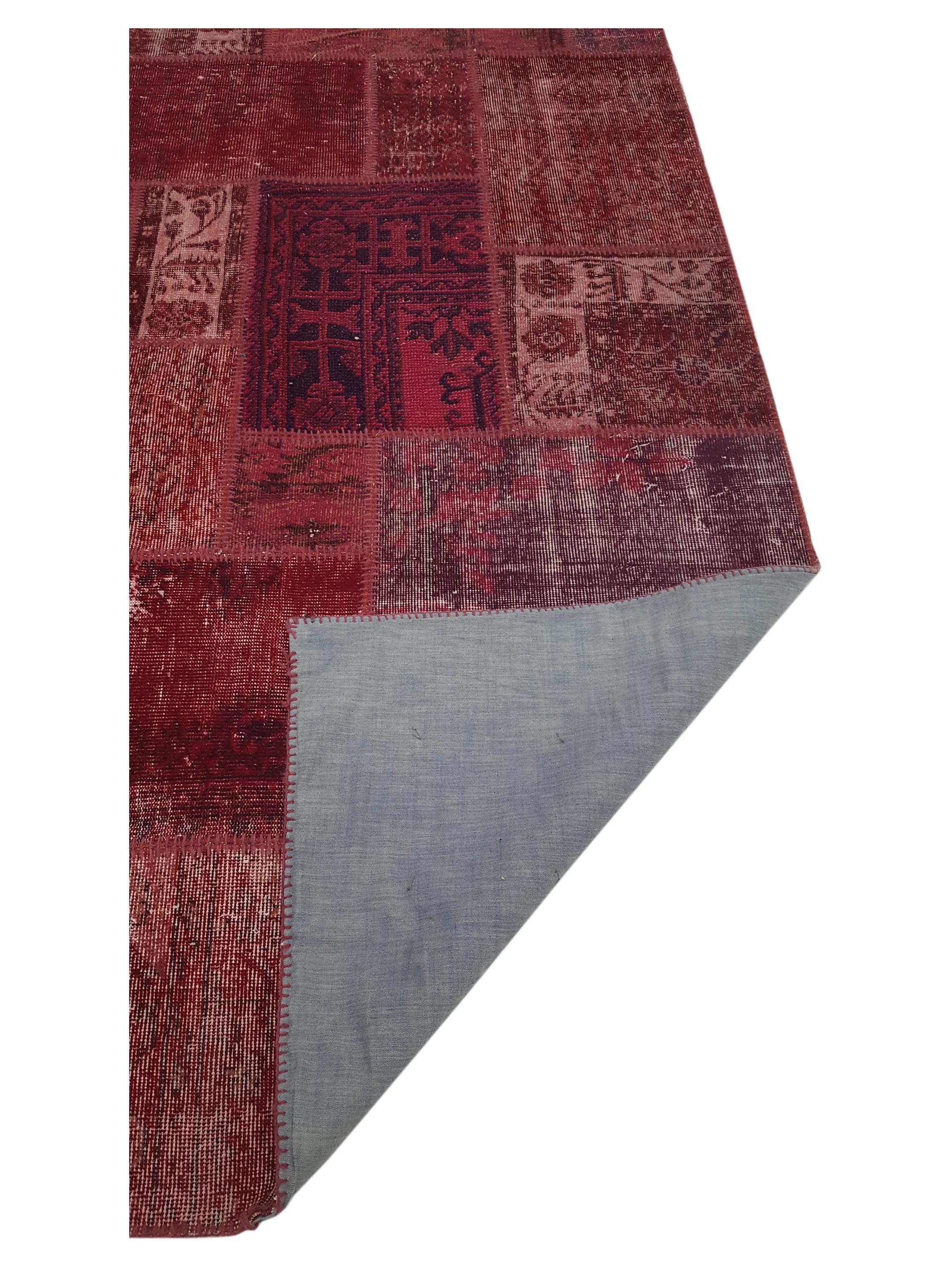 Patchwork Hand Knotted Burgundy 6x9 - Image 3 of 5