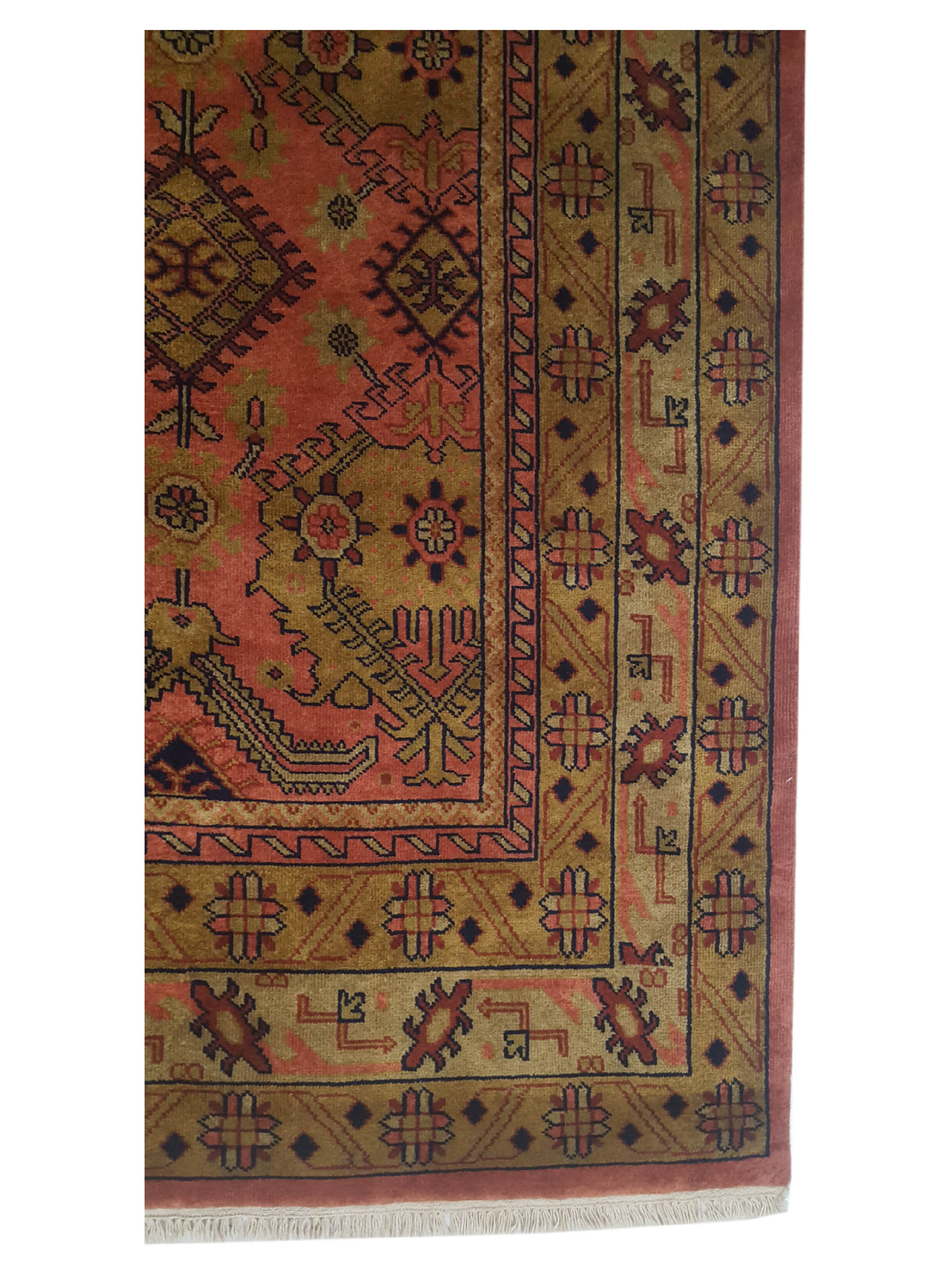 Tribal Hand Knotted Coral 9x12 - Image 4 of 6