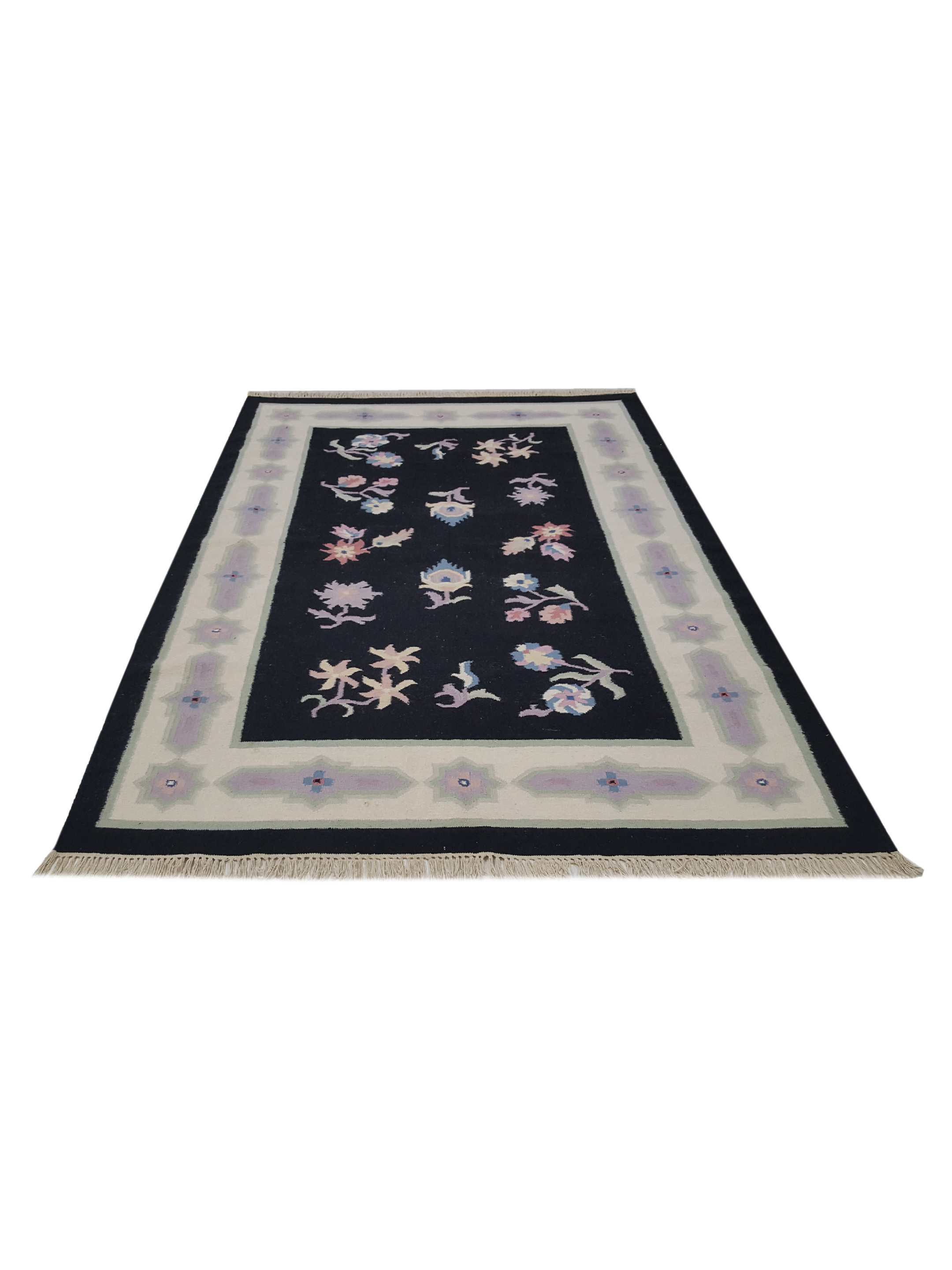 Dhurrie Hand Knotted Black 6x9 - Image 2 of 7