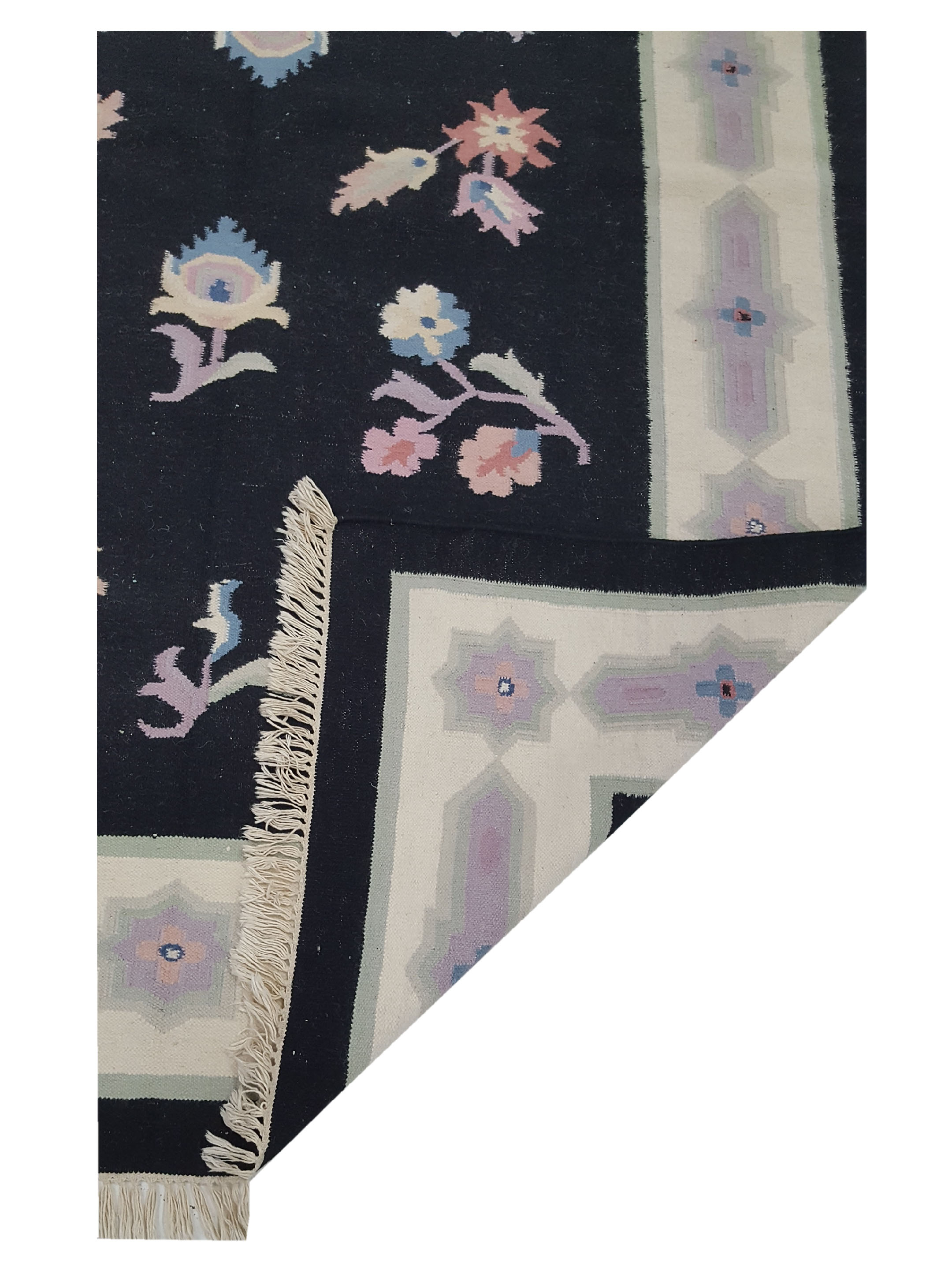 Dhurrie Hand Knotted Black 6x9 - Image 3 of 7