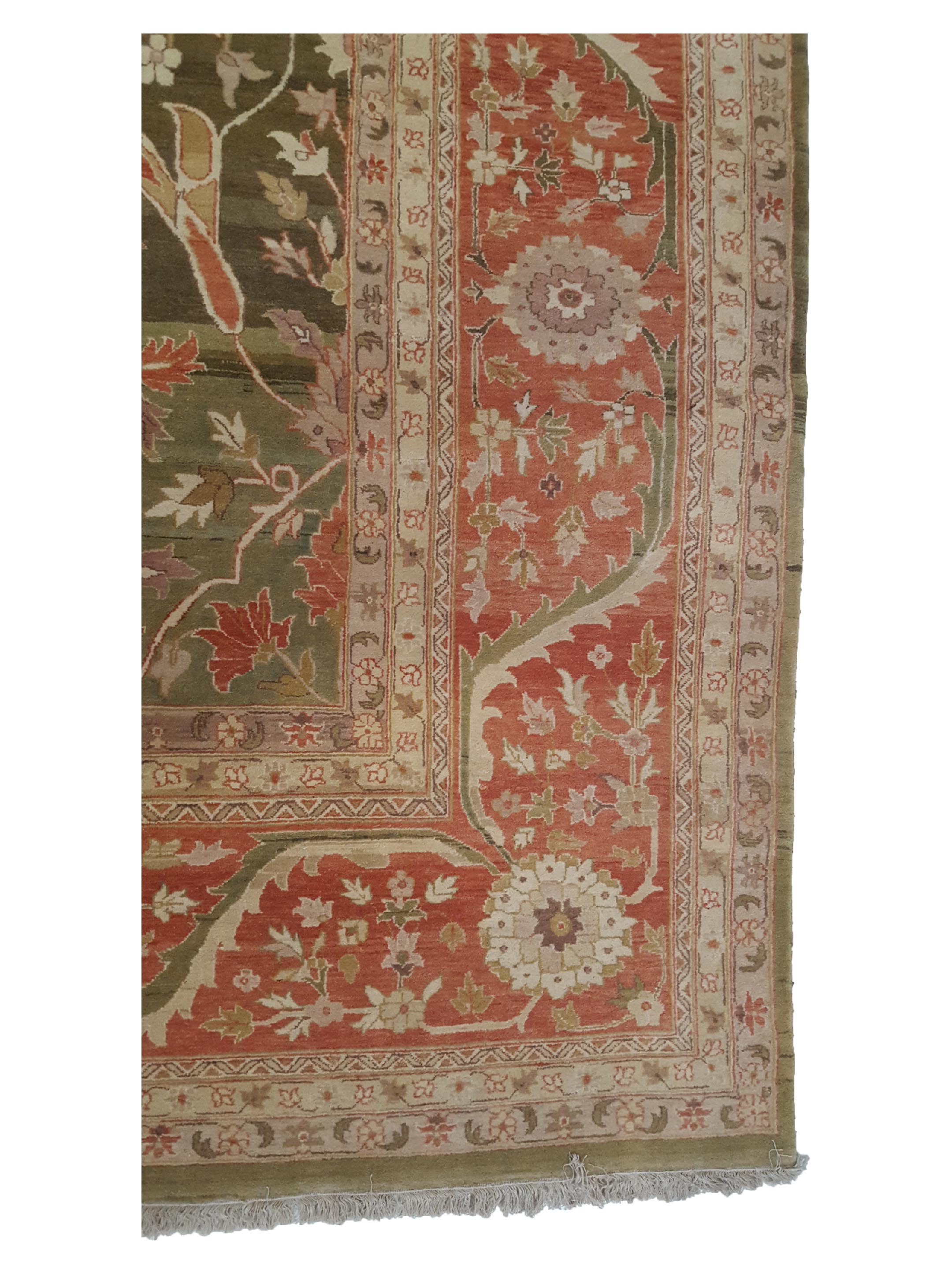 Agra Hand Knotted Green 14x20 - Image 4 of 6