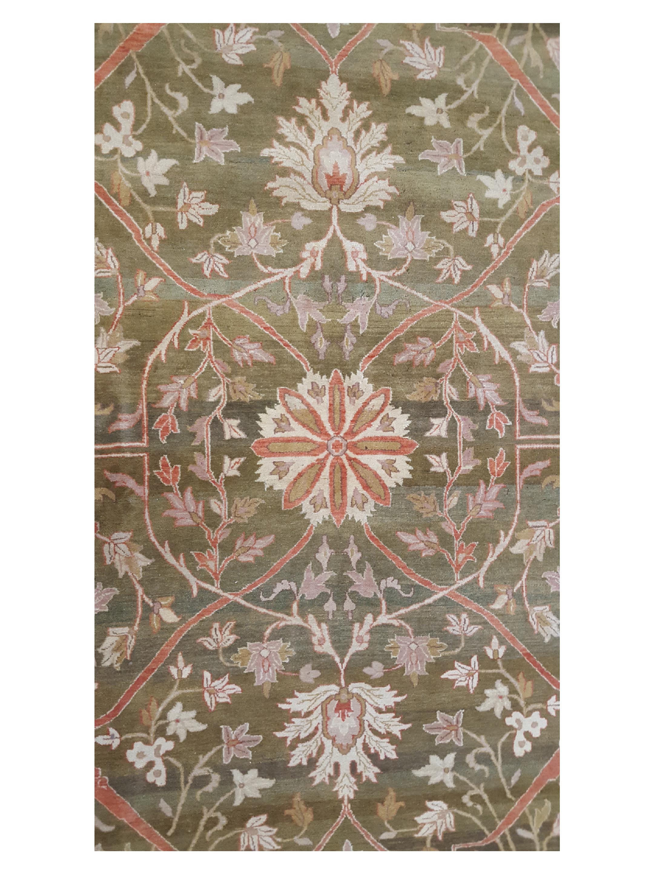 Agra Hand Knotted Green 14x20 - Image 5 of 6