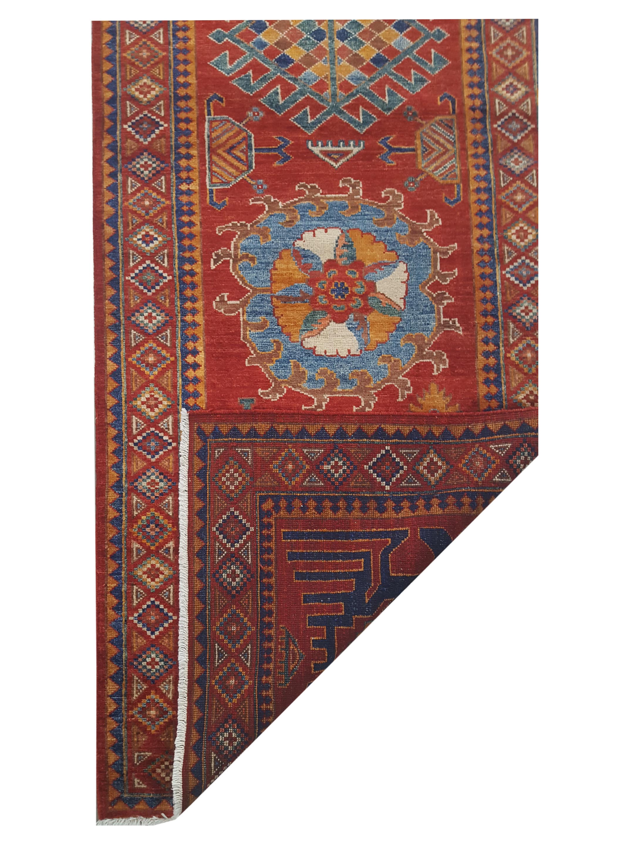 Humna Hand Knotted Red 3x8 - Image 3 of 3