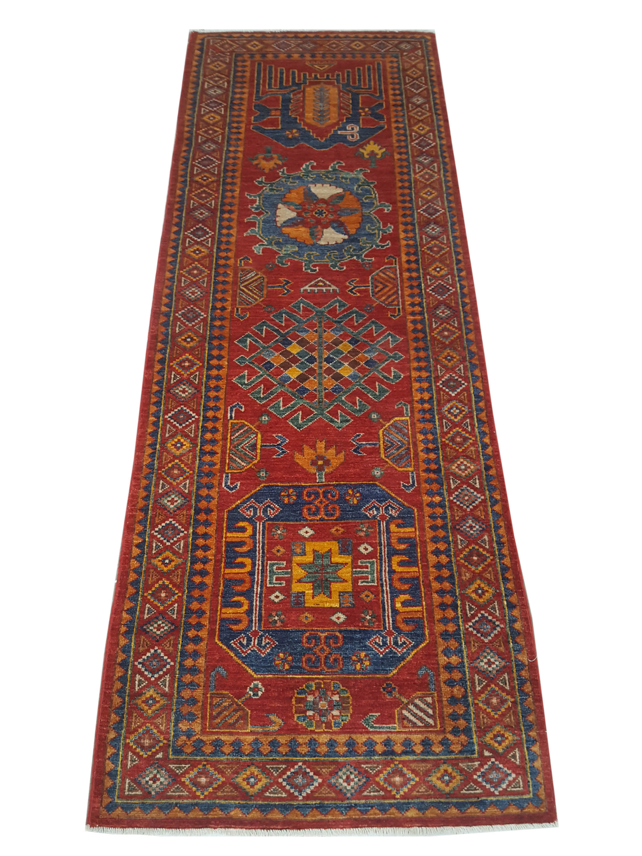 Humna Hand Knotted Red 3x8 - Image 2 of 4