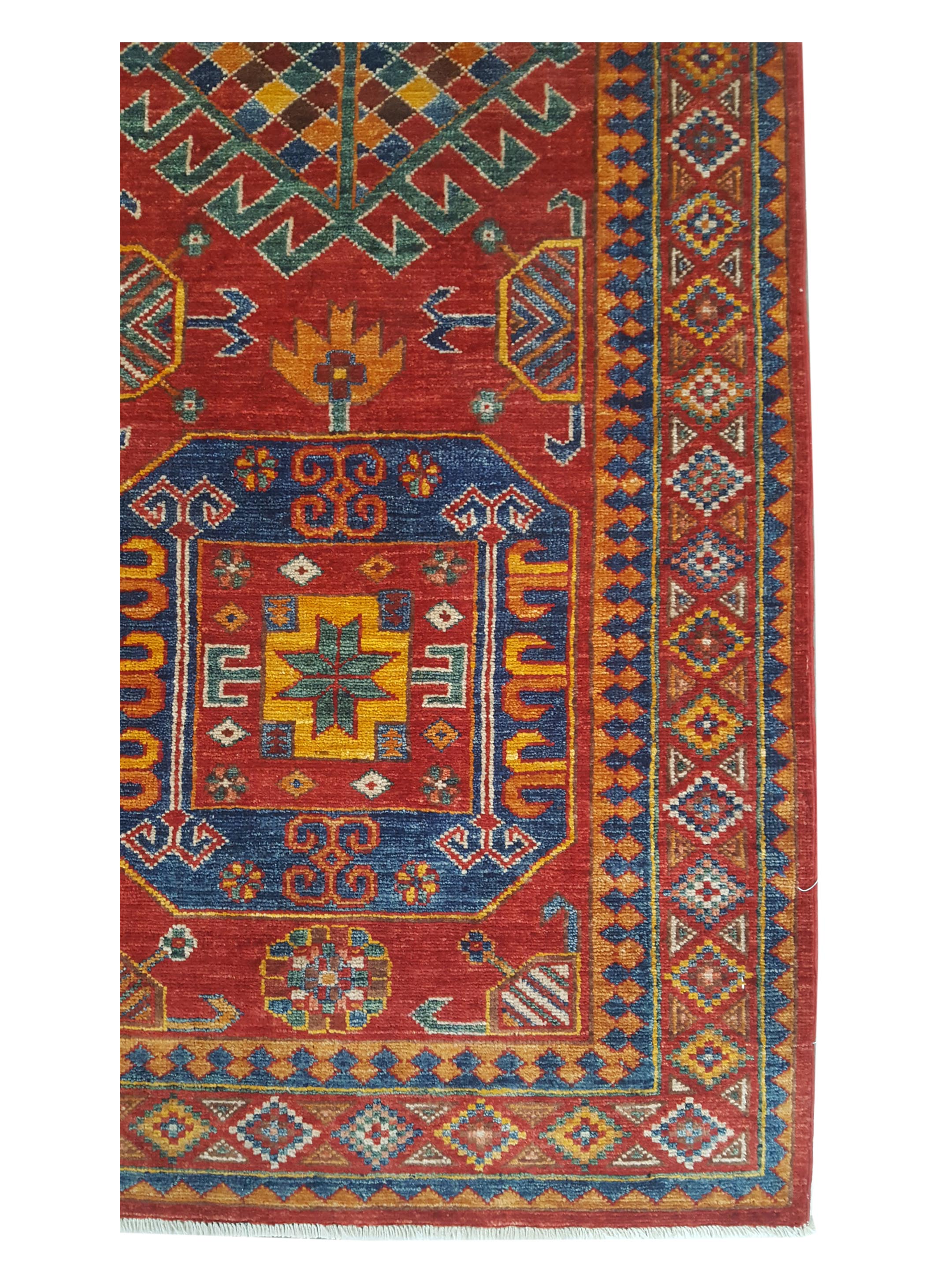 Humna Hand Knotted Red 3x8 - Image 3 of 4