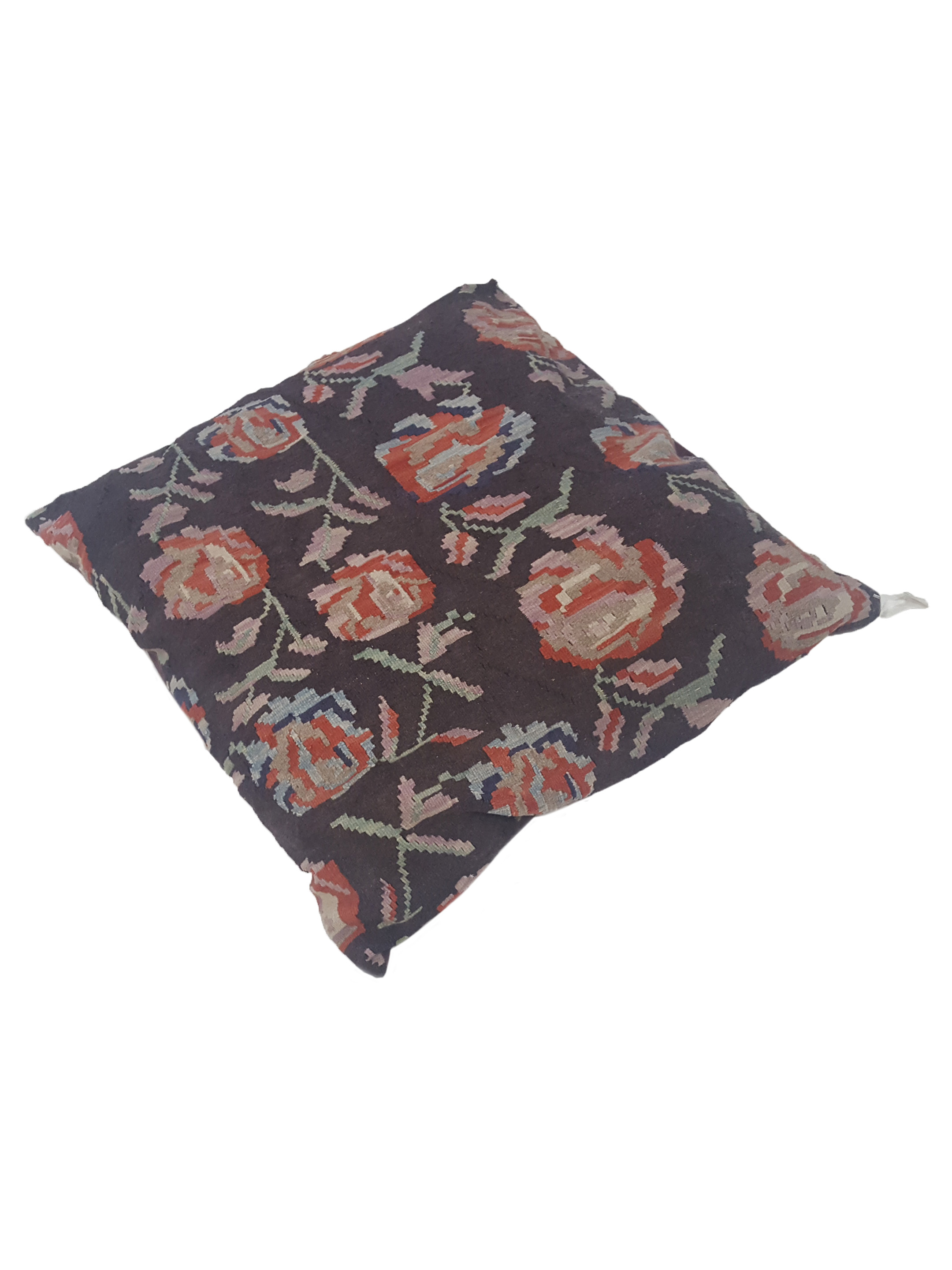 Turkish Pillow Hand Knotted Brown 3x3 - Image 2 of 2