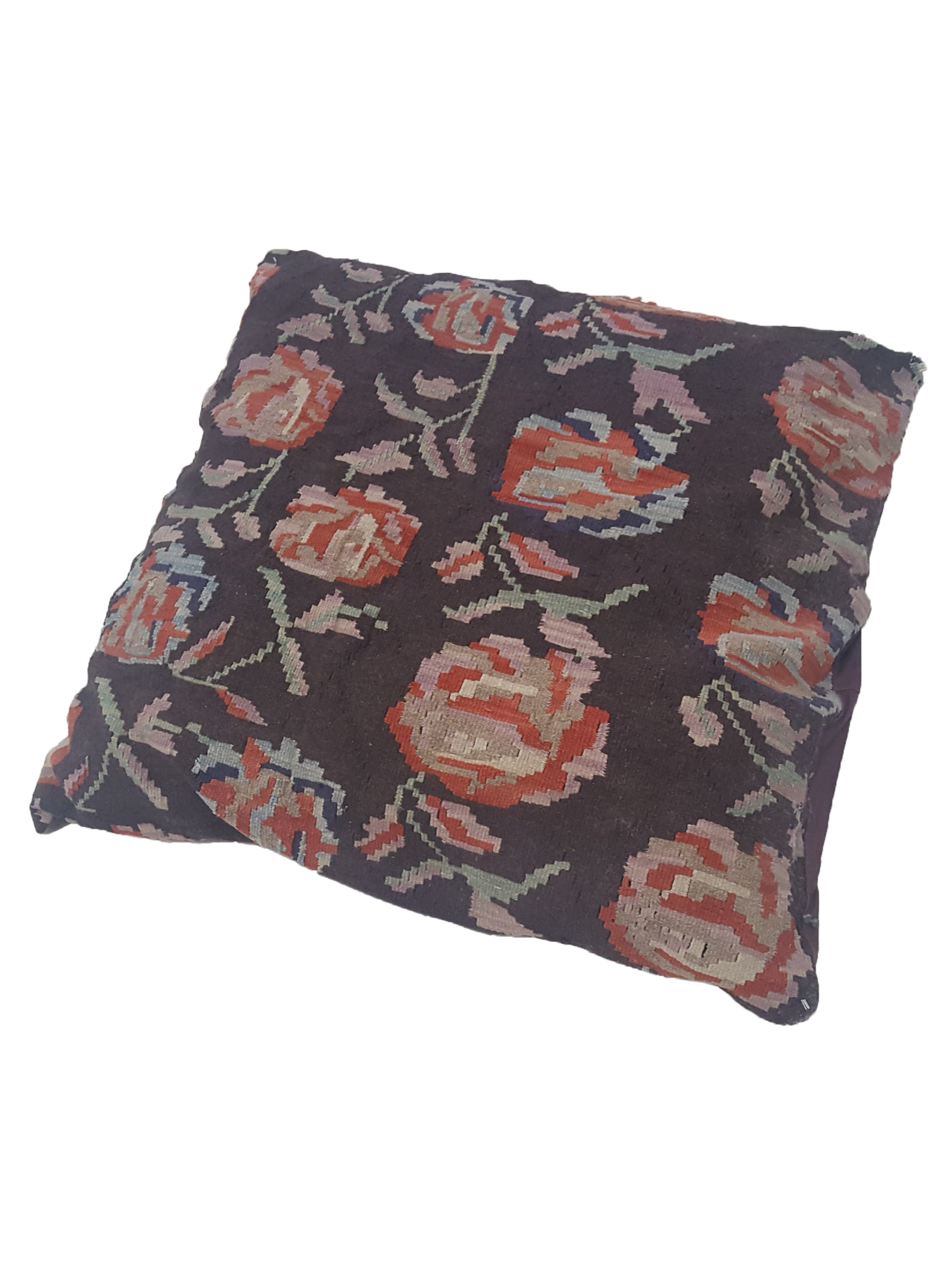 Turkish Pillow Hand Knotted Brown 3x3