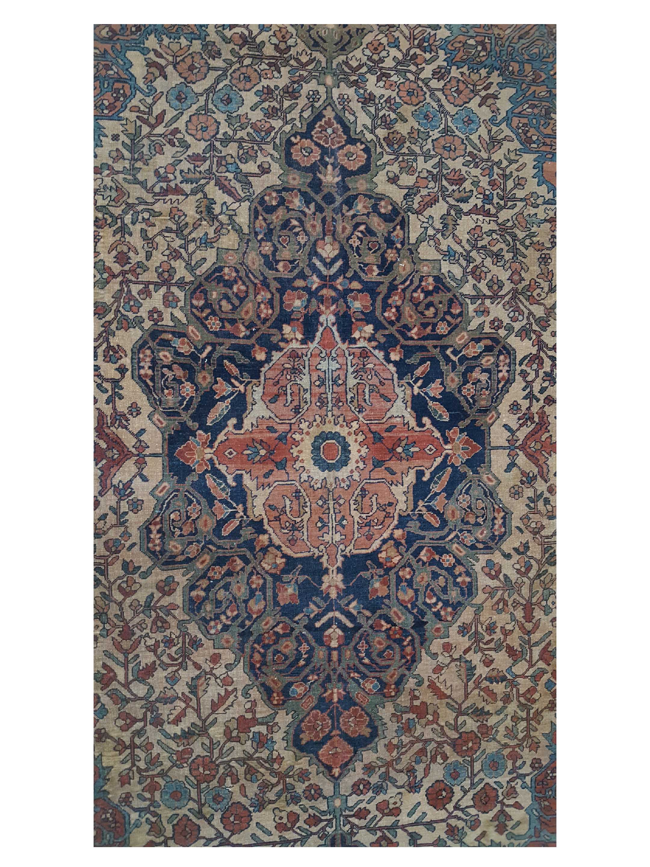 Antique Sarouk Farahan Ivory 7x10 - Image 5 of 8