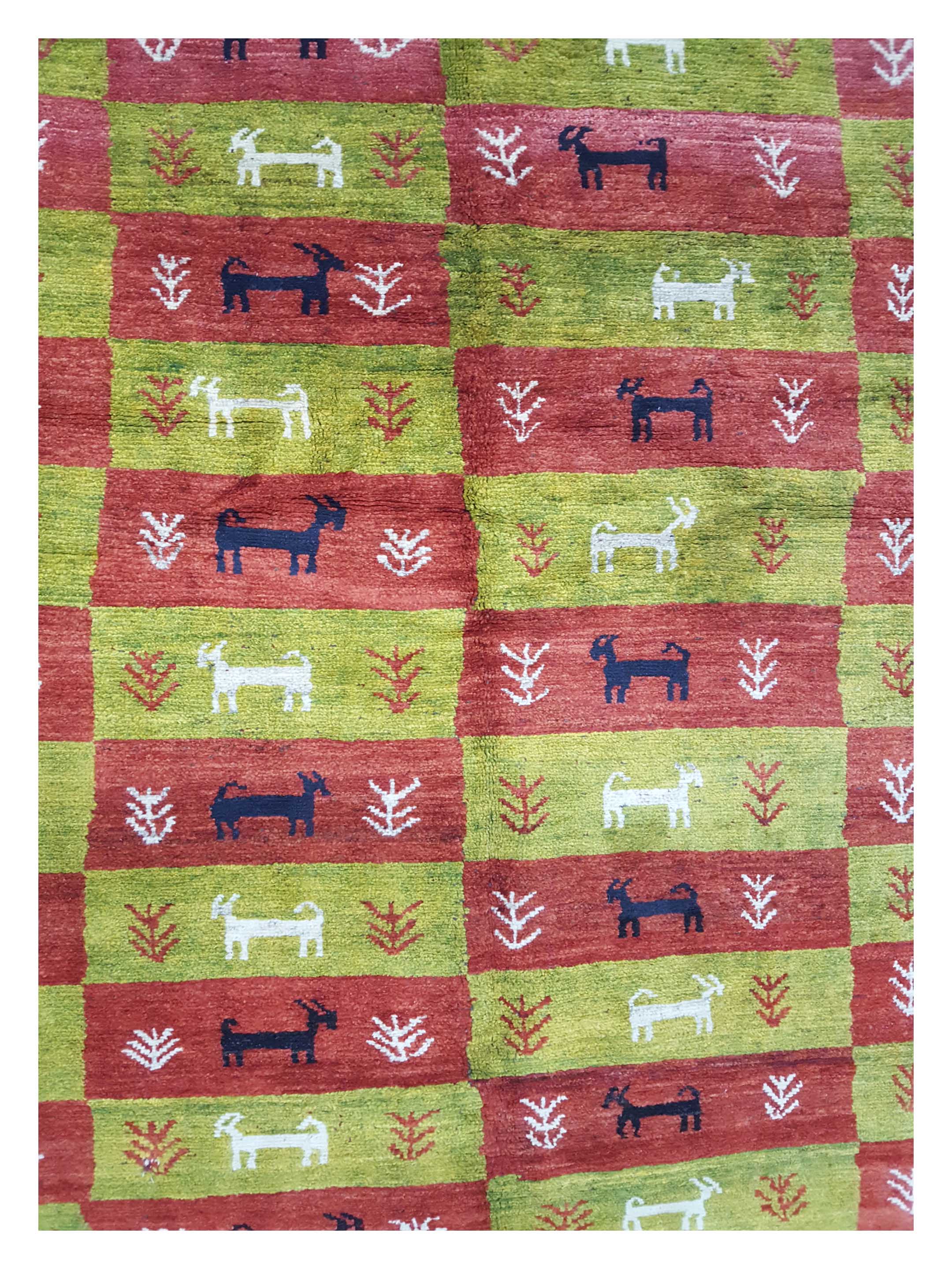 Gabbeh Hand Knotted Green 6x9 - Image 5 of 6