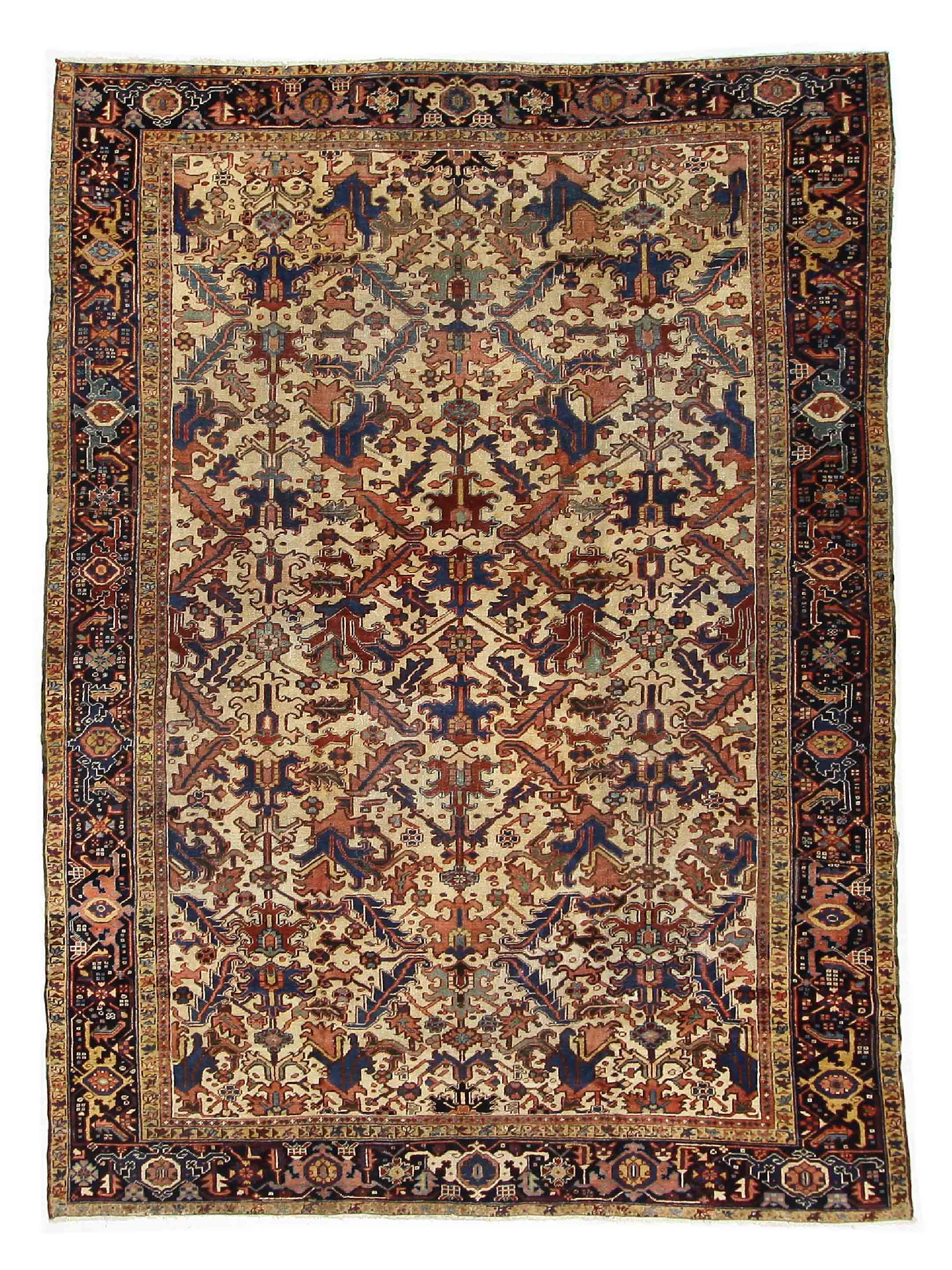 Antique Heriz Ivory 9x12