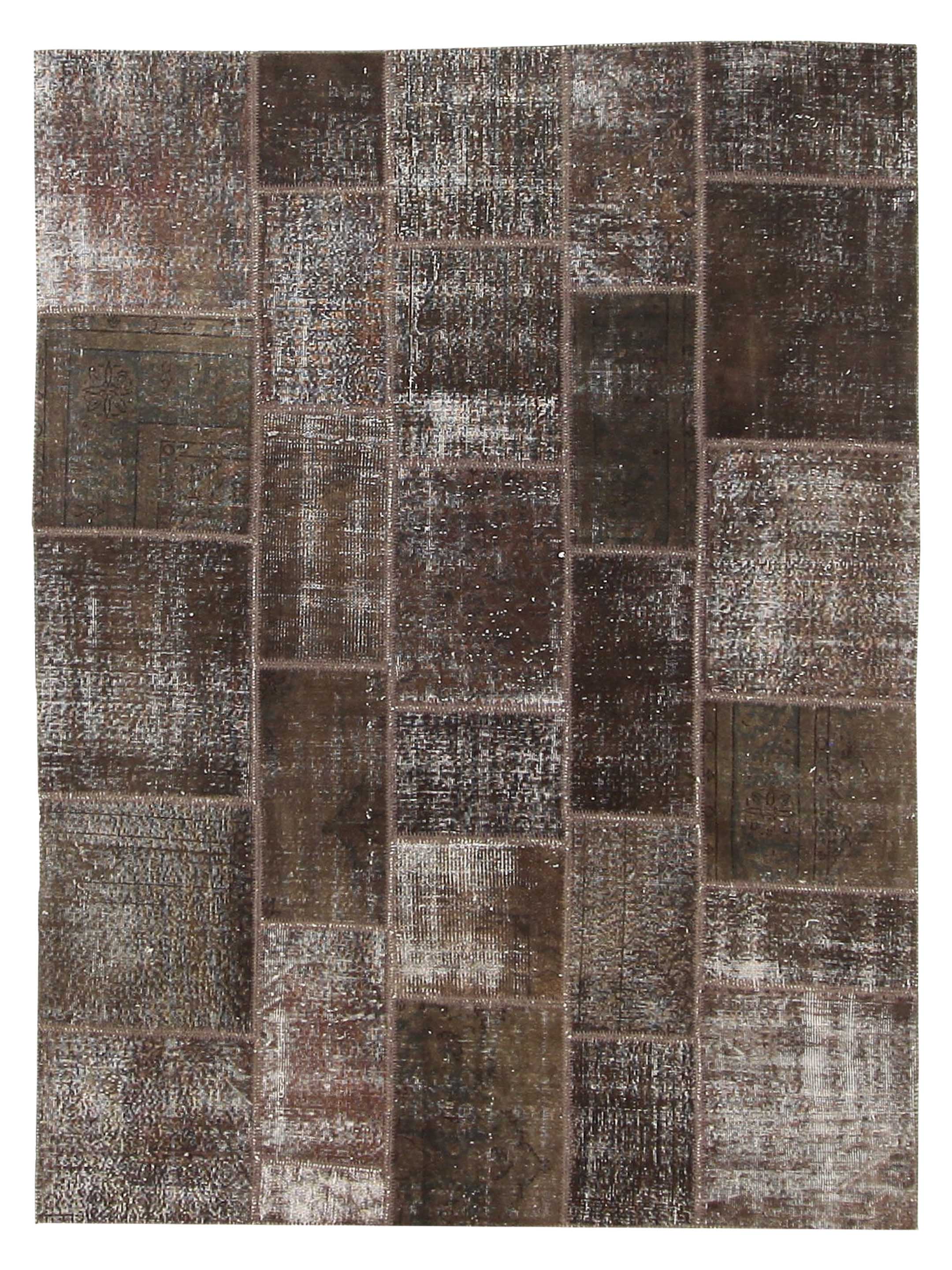 Patchwork Hand Knotted Brown 7x9