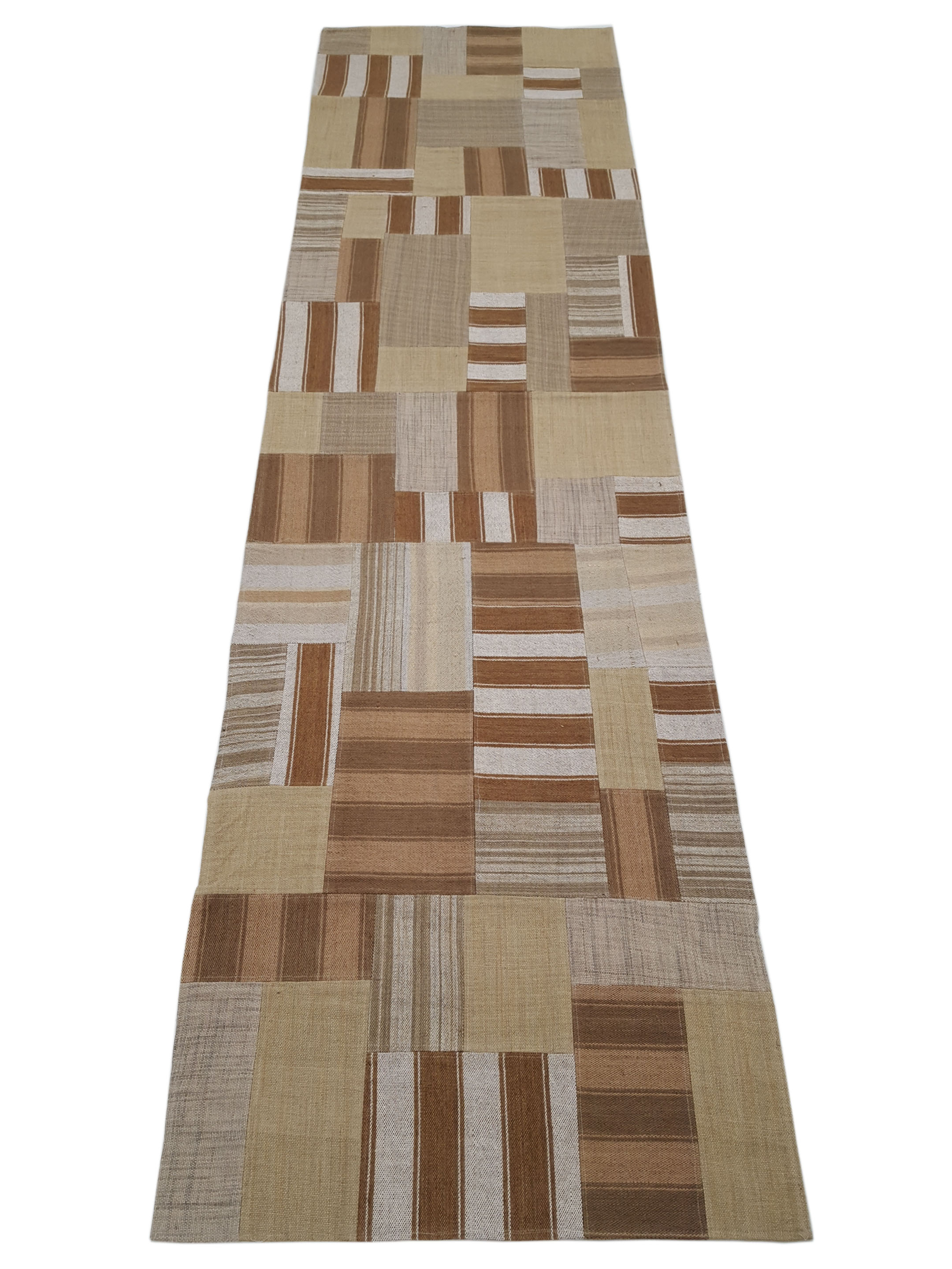Patch Flatweave Hand Knotted Brown 3x10 - Image 2 of 6