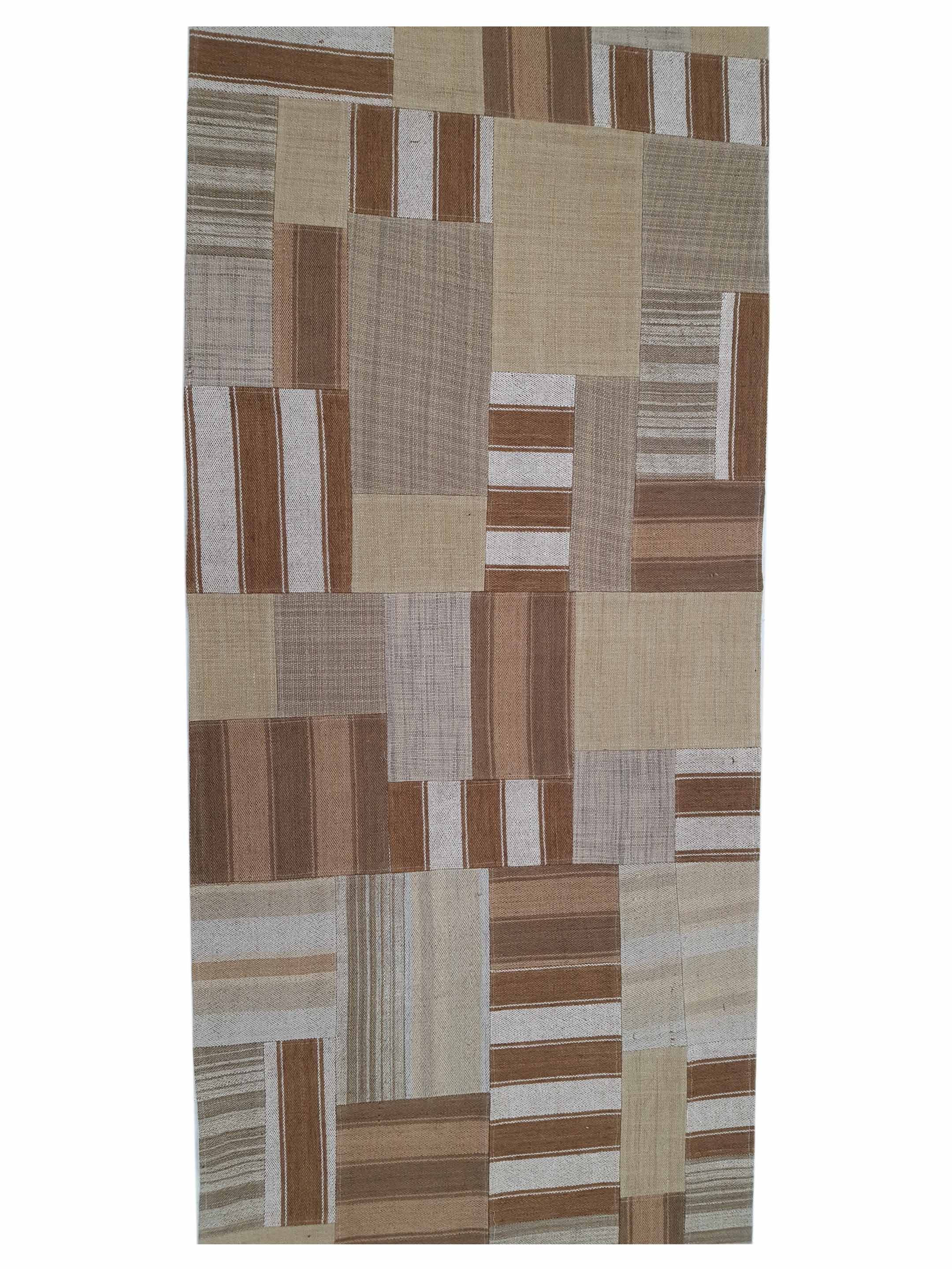 Patch Flatweave Hand Knotted Brown 3x10 - Image 5 of 6