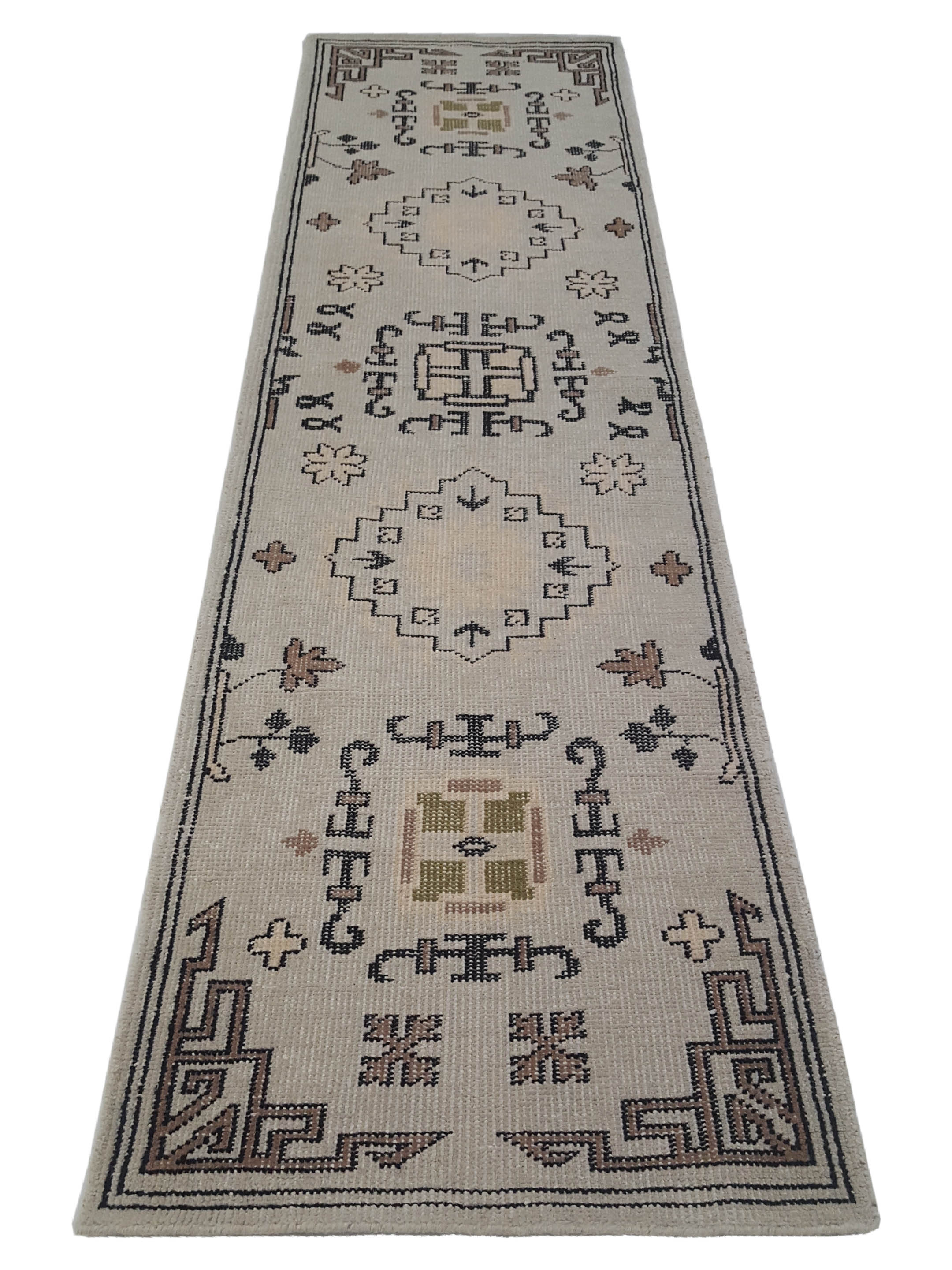 Vintage Khotan Hand Knotted Beige 3x10 - Image 2 of 6