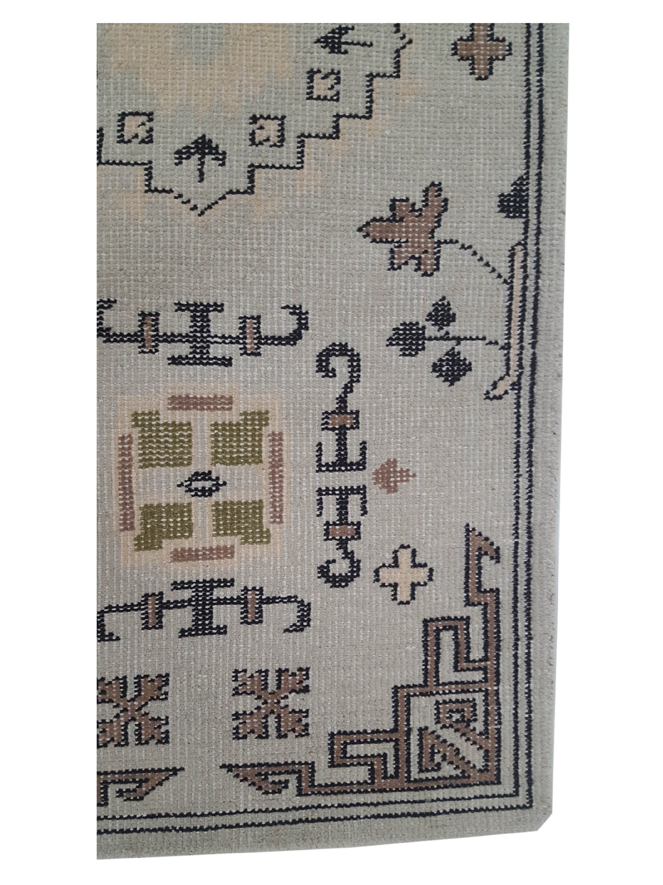 Vintage Khotan Hand Knotted Beige 3x10 - Image 4 of 6