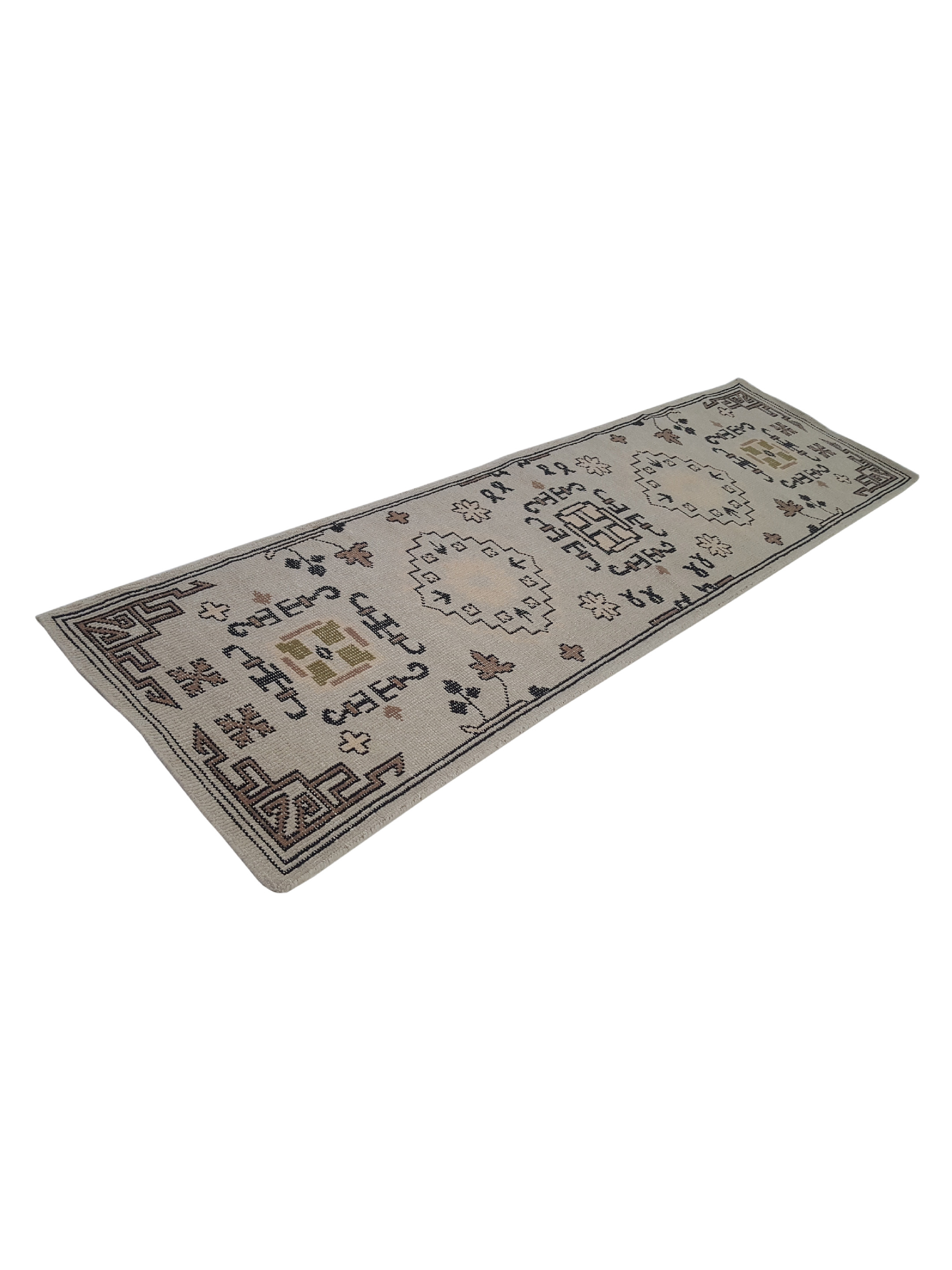 Vintage Khotan Hand Knotted Beige 3x10 - Image 6 of 6