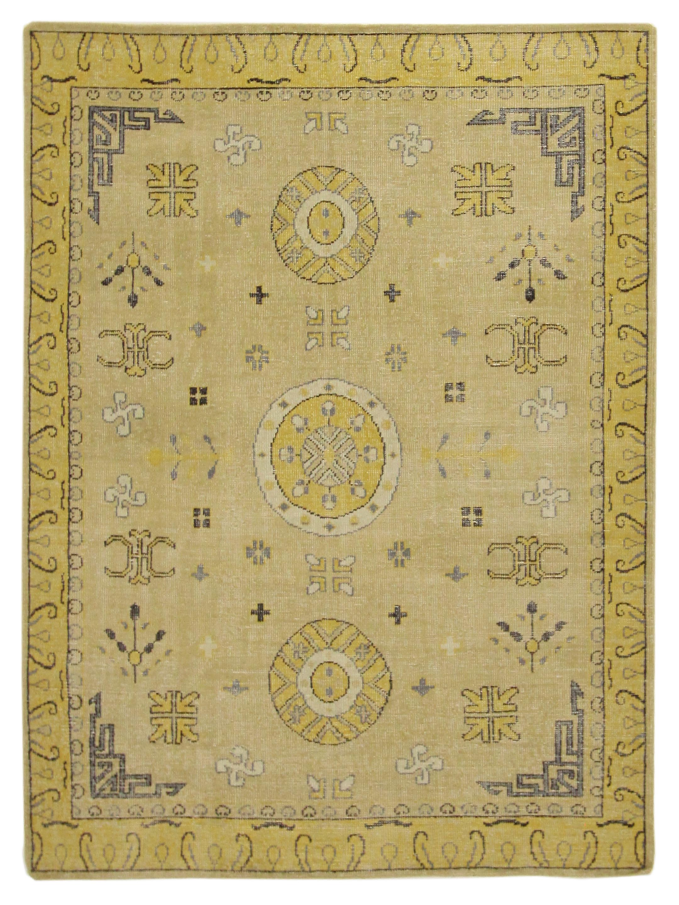 Vintage Khotan Hand Knotted Beige
