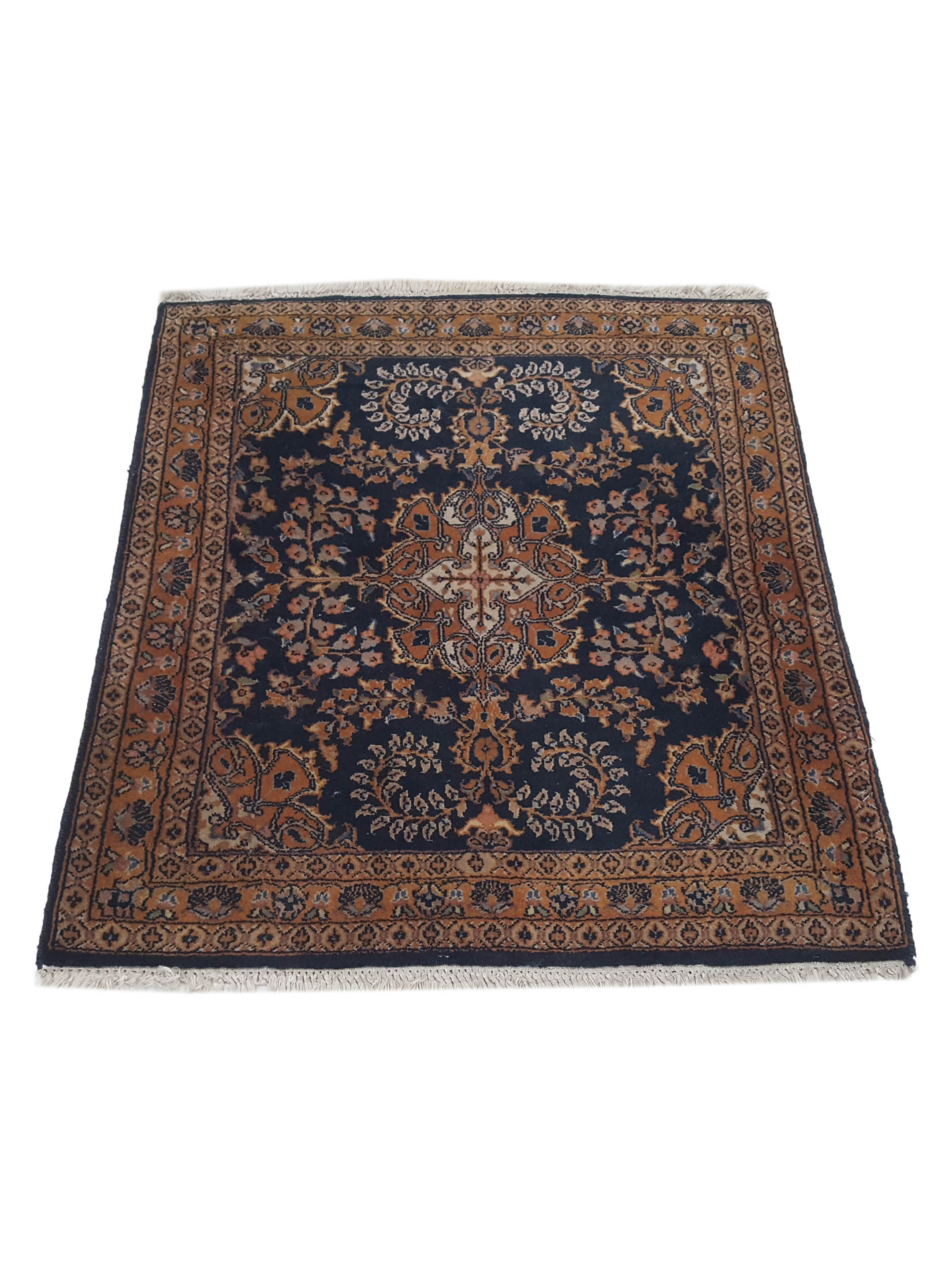 Sarouk Hand Knotted Navy 3x3 - Image 2 of 6
