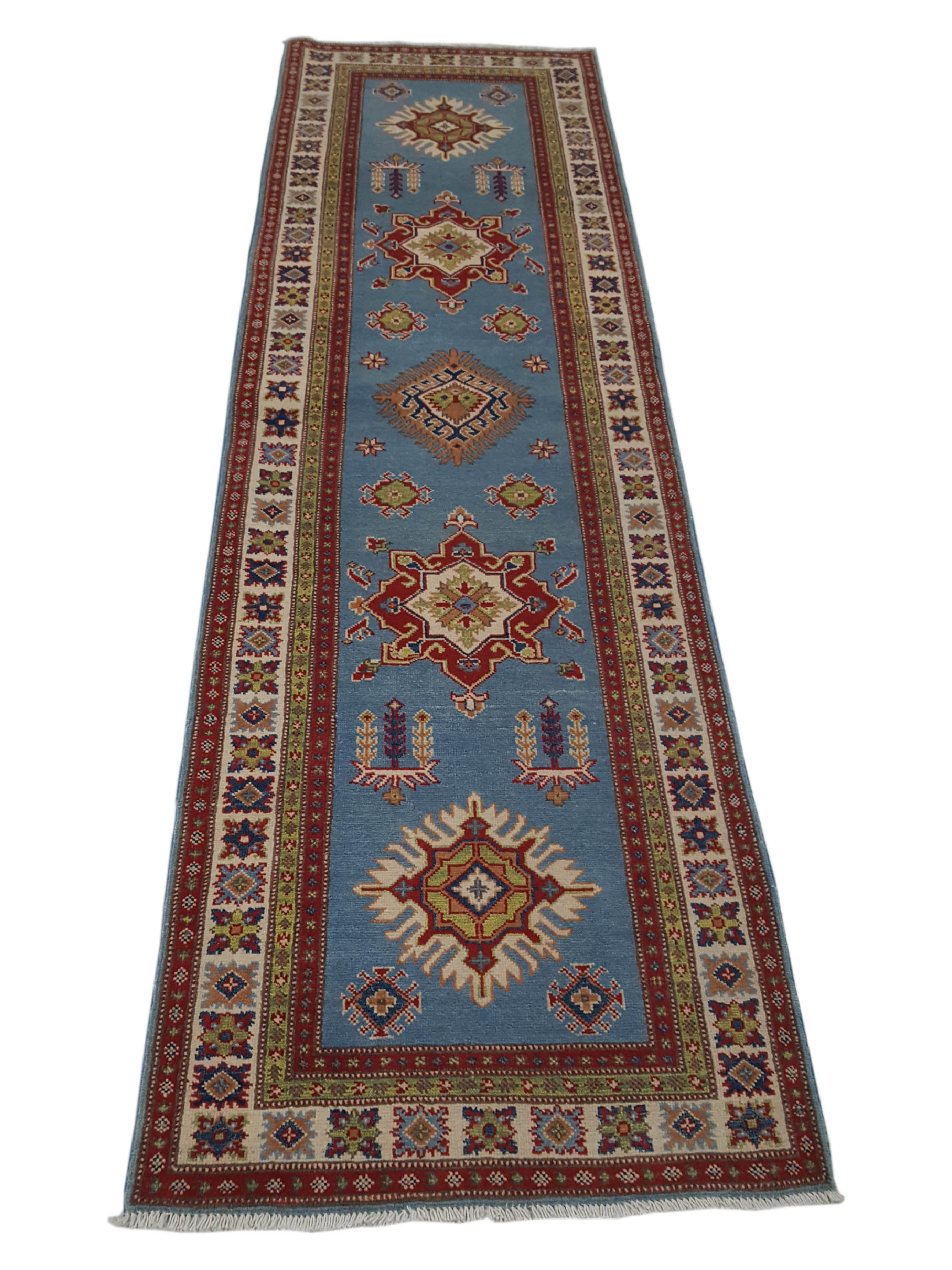 Kazak Hand Knotted Blue 3x10 - Image 2 of 6