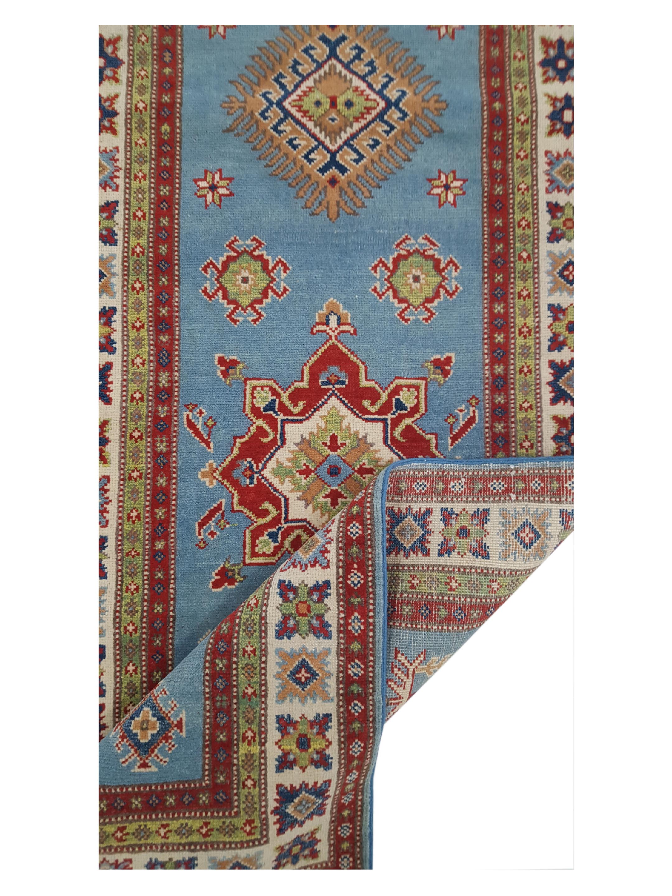 Kazak Hand Knotted Blue 3x10 - Image 3 of 6