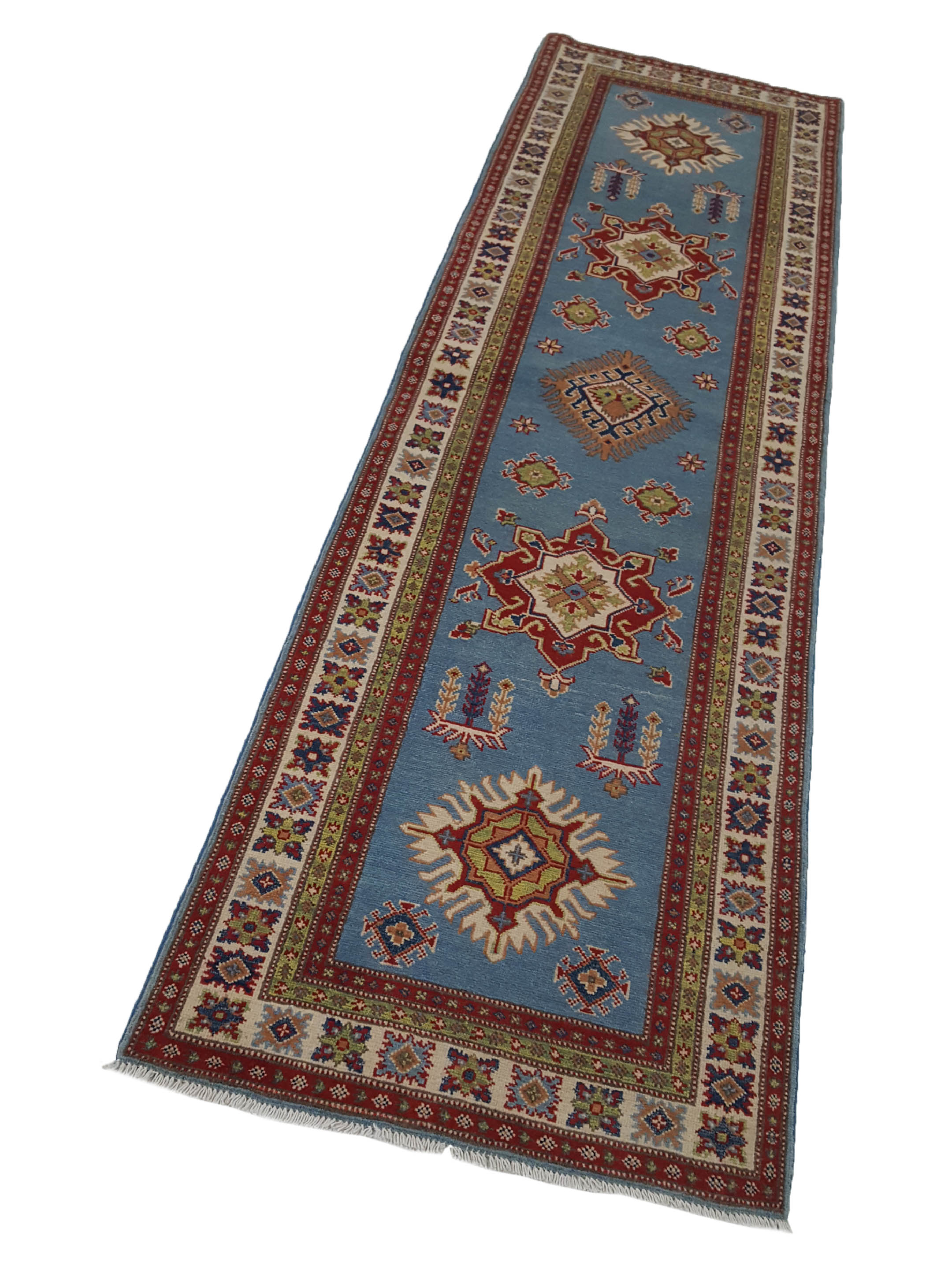 Kazak Hand Knotted Blue 3x10 - Image 6 of 6