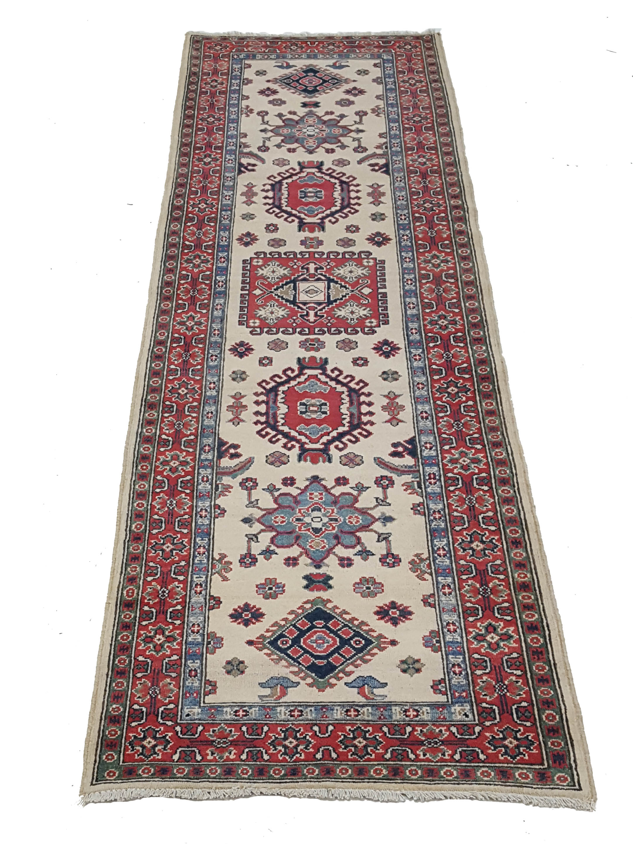 Kazak Hand Knotted Ivory 3x10 - Image 2 of 6