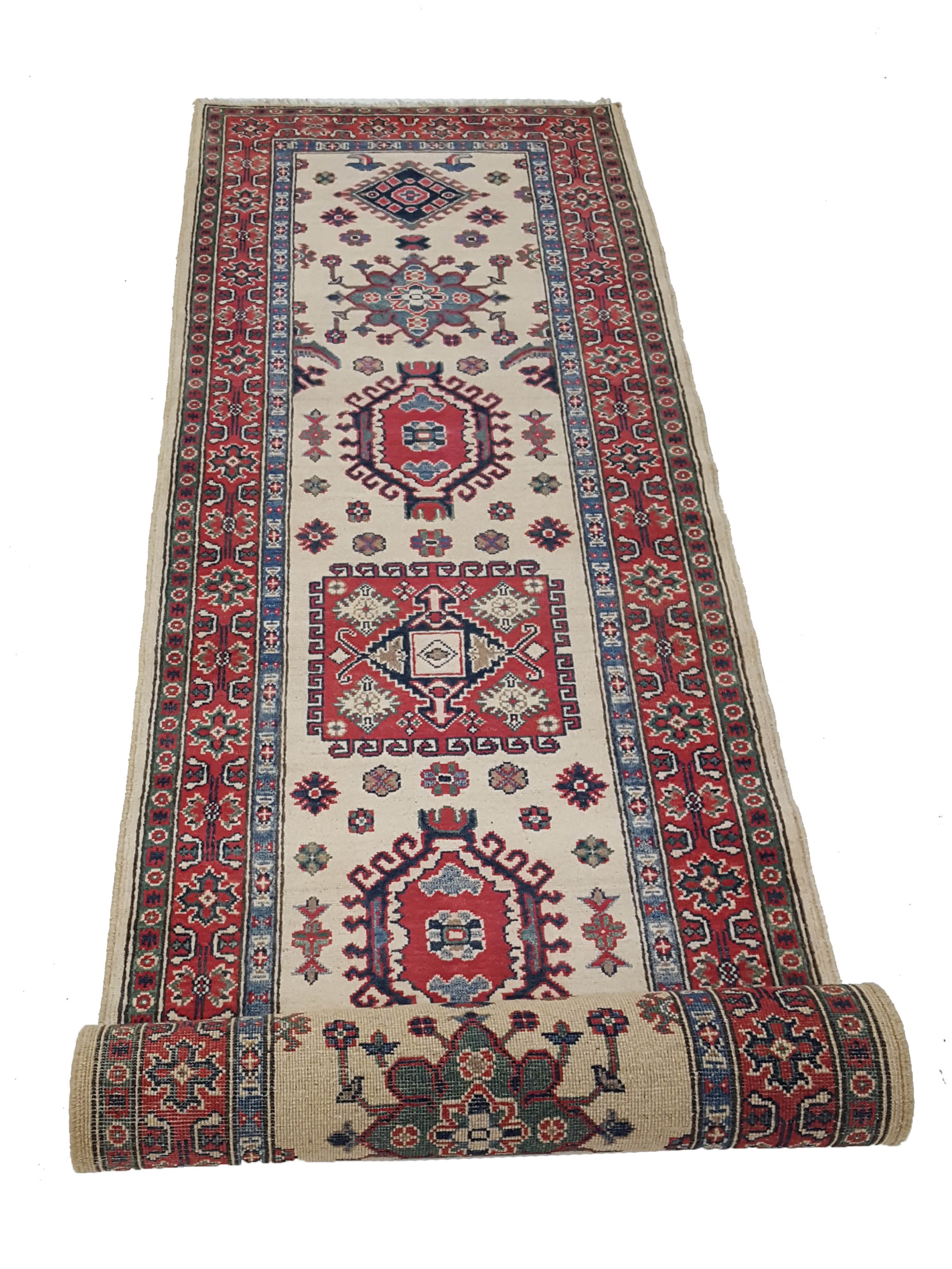 Kazak Hand Knotted Ivory 3x10 - Image 3 of 6