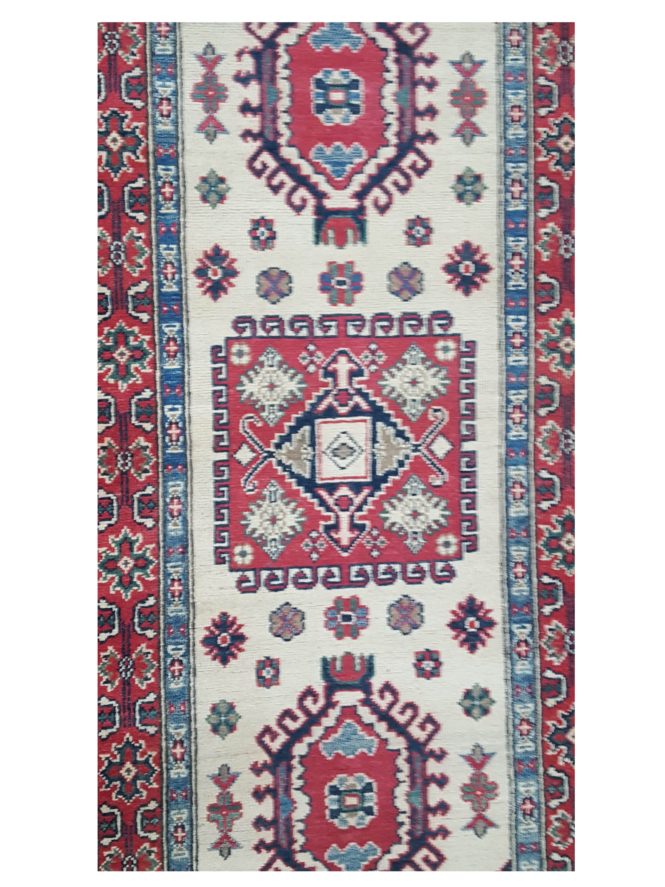 Kazak Hand Knotted Ivory 3x10 - Image 5 of 6