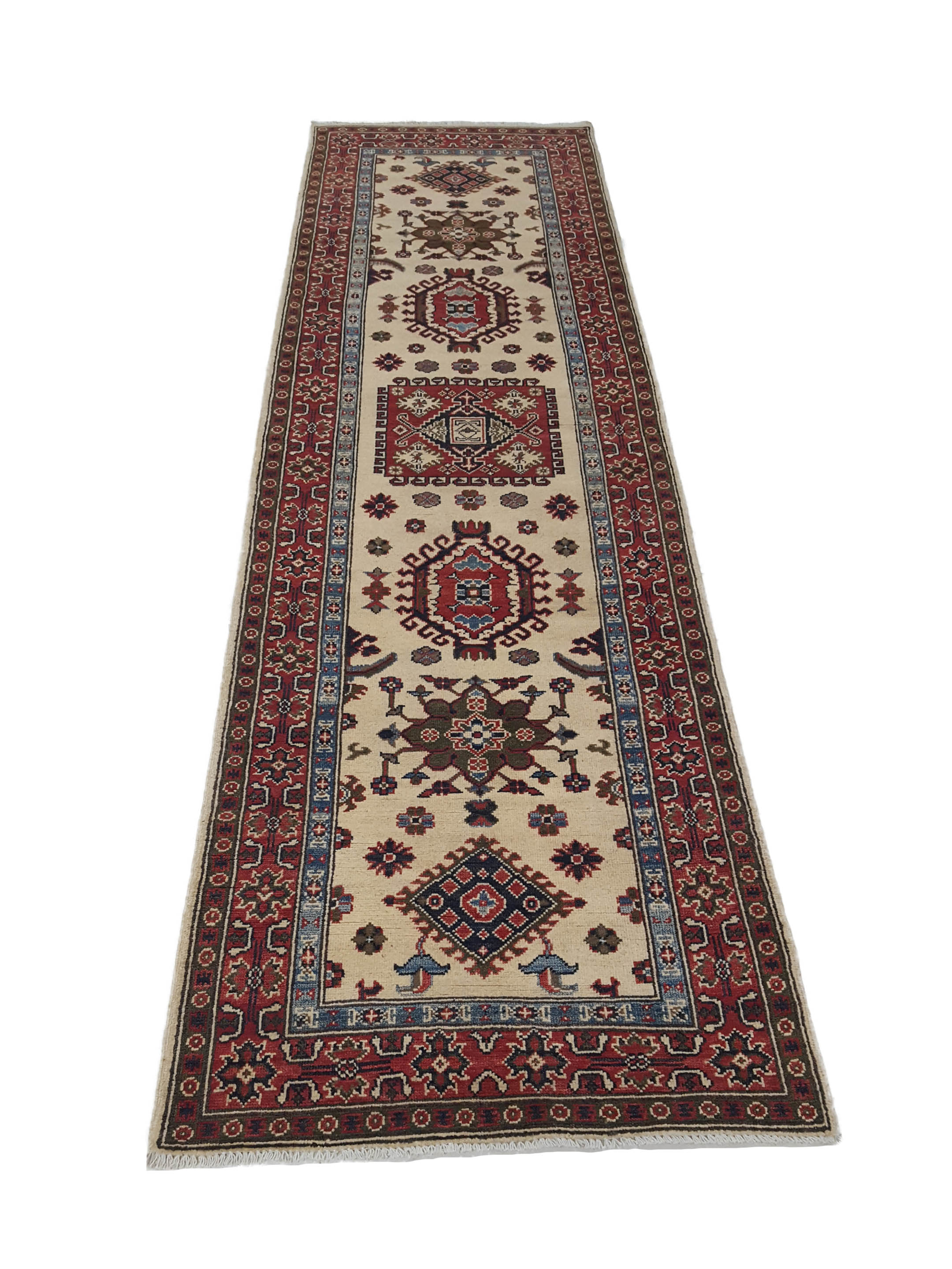 Kazak Hand Knotted Ivory 3x10 - Image 2 of 6