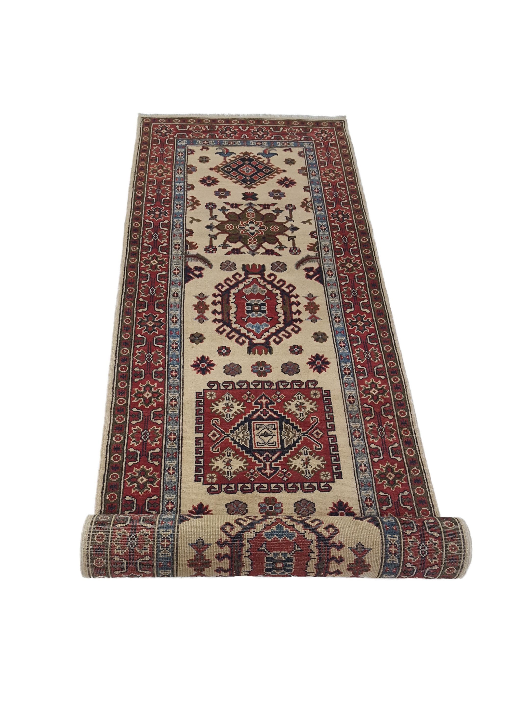 Kazak Hand Knotted Ivory 3x10 - Image 3 of 6