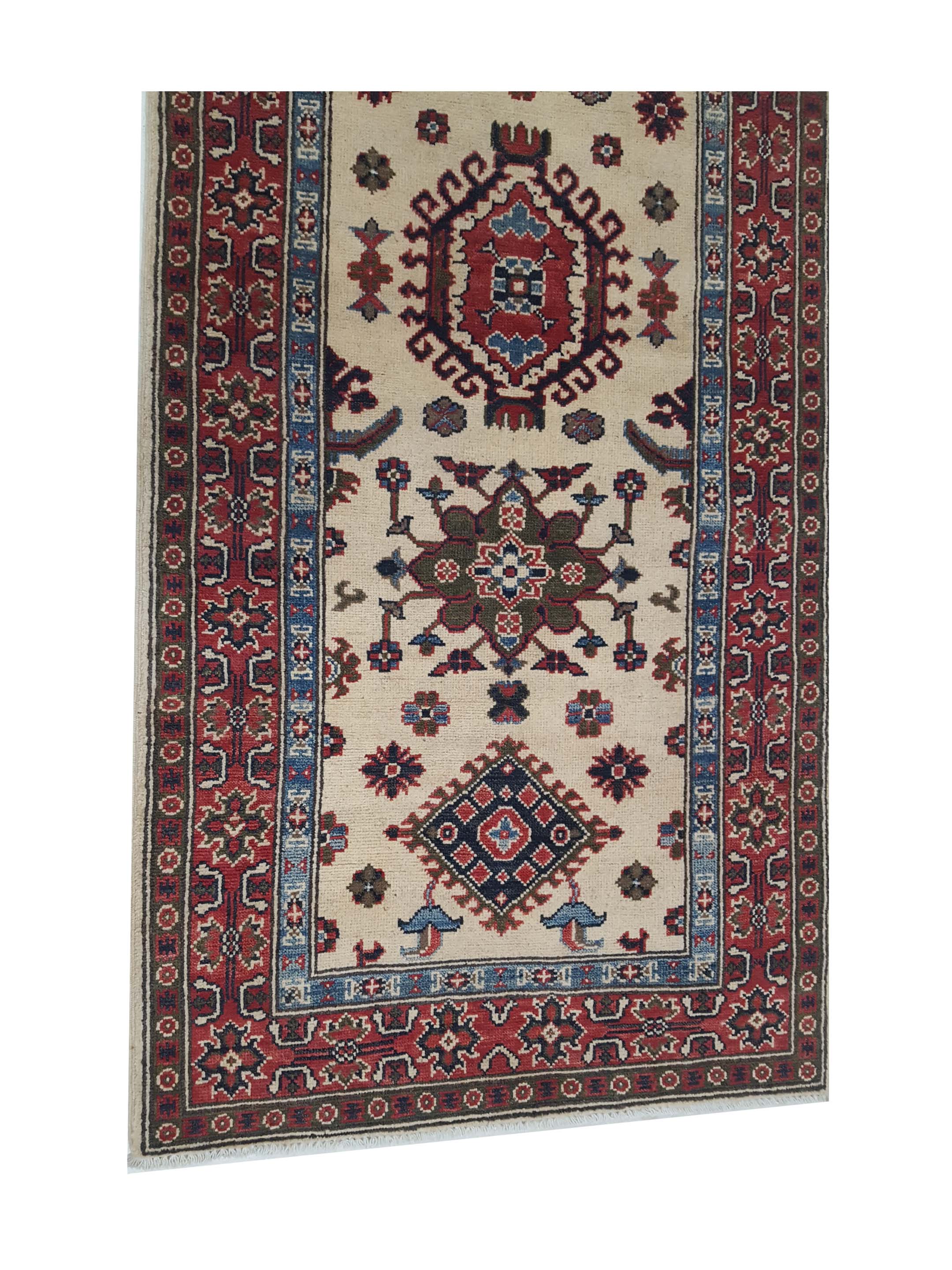 Kazak Hand Knotted Ivory 3x10 - Image 4 of 6
