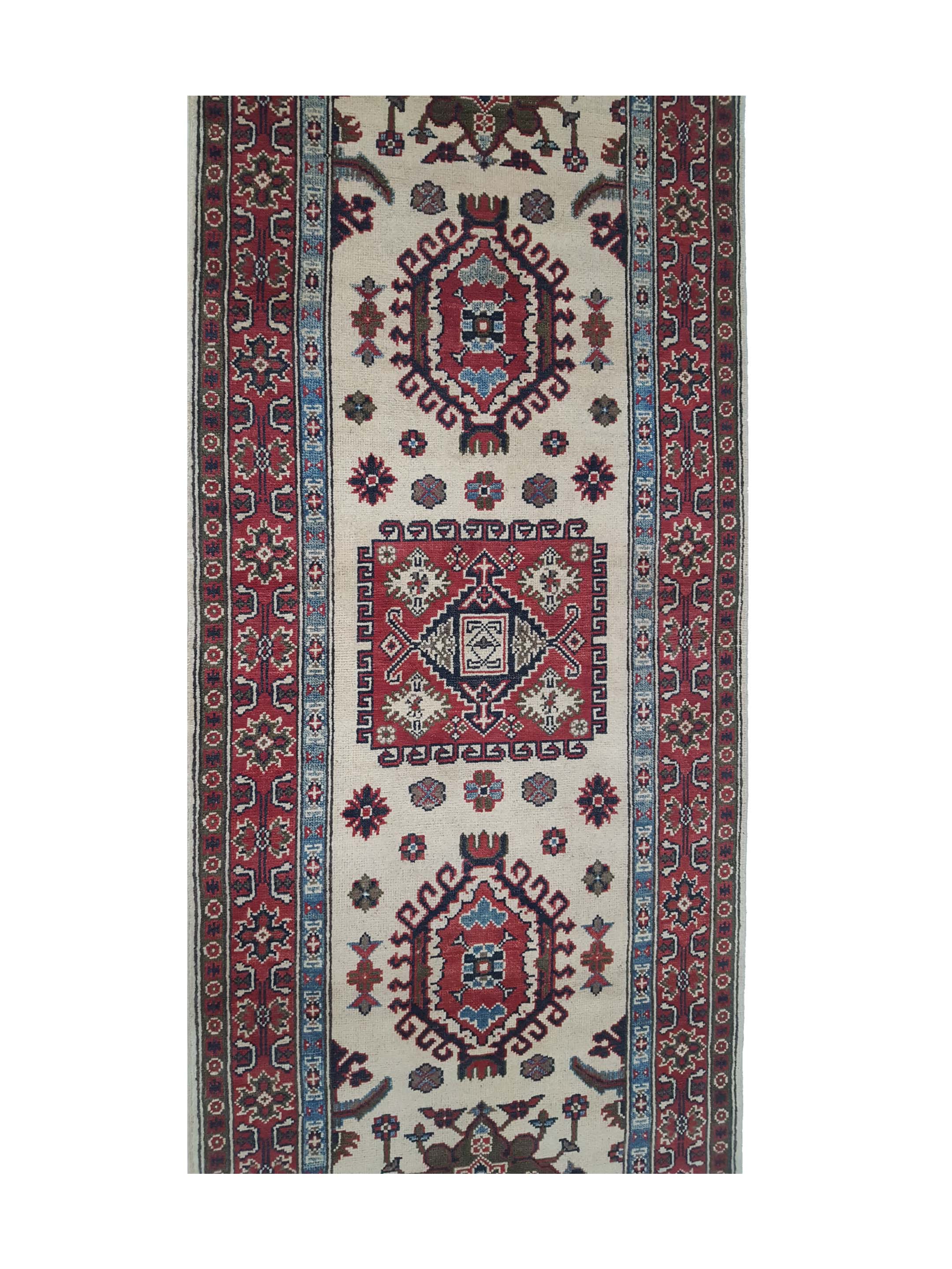 Kazak Hand Knotted Ivory 3x10 - Image 5 of 6