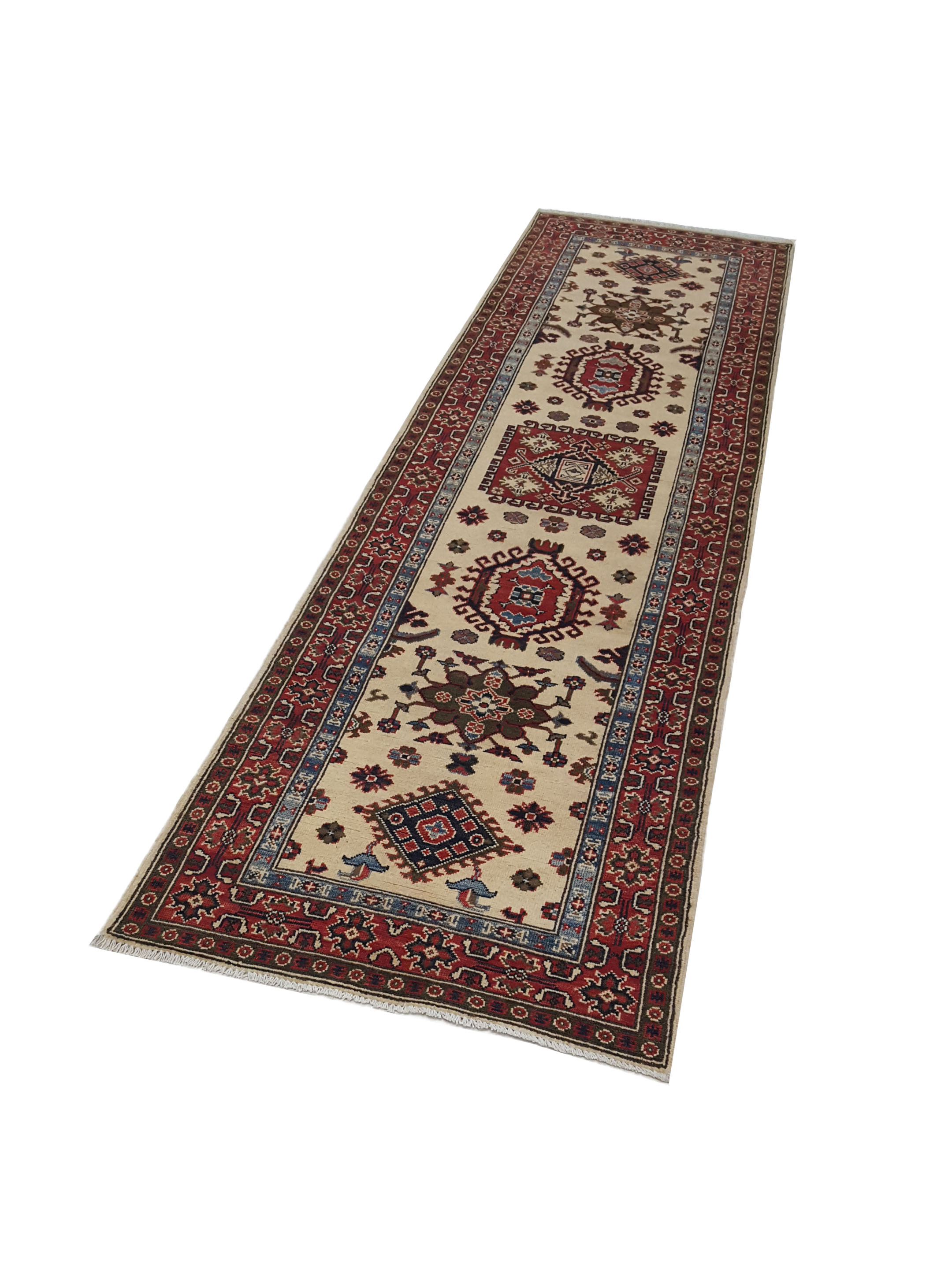 Kazak Hand Knotted Ivory 3x10 - Image 6 of 6