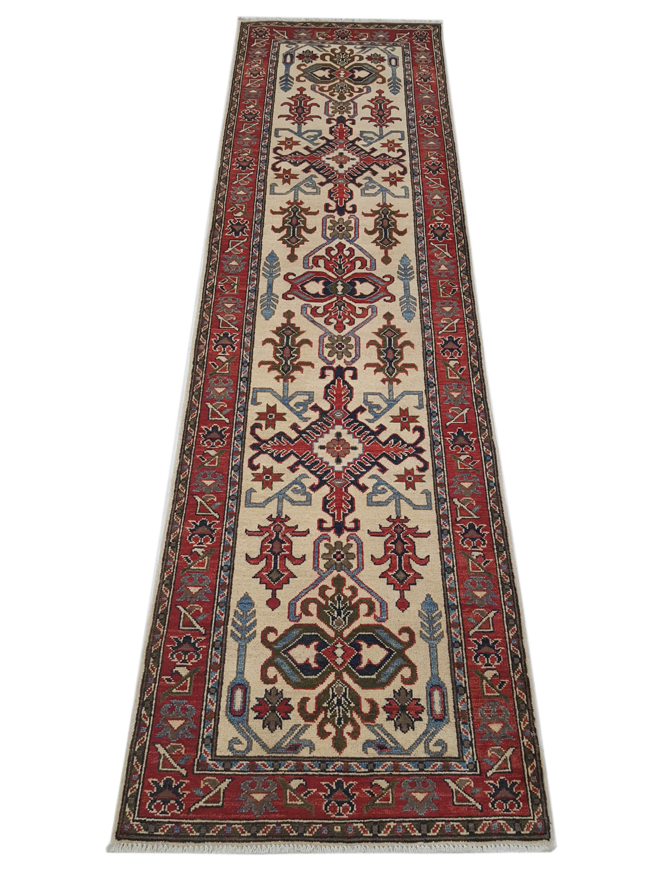 Kazak Hand Knotted Ivory 3x10 - Image 2 of 6