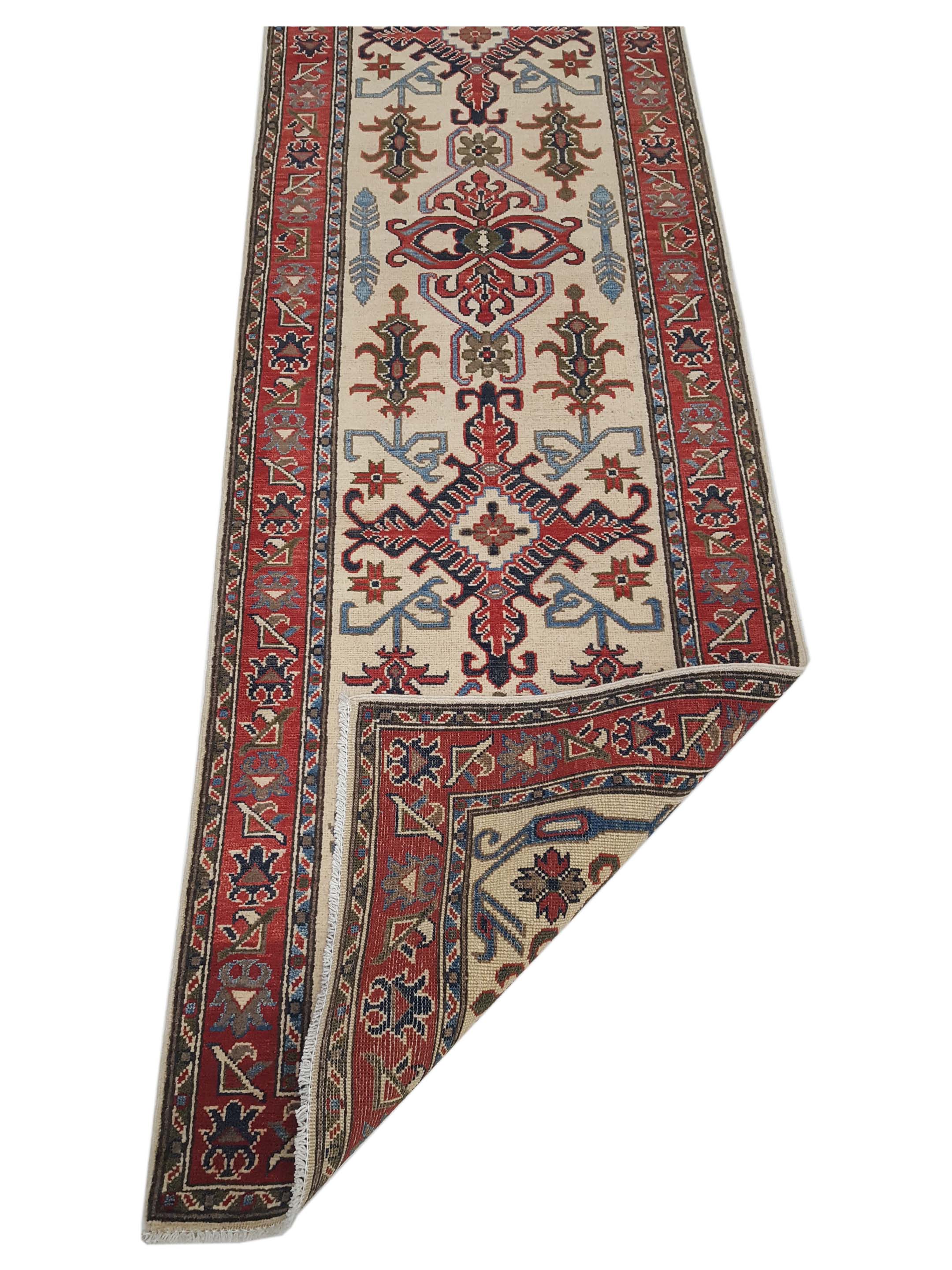 Kazak Hand Knotted Ivory 3x10 - Image 3 of 6