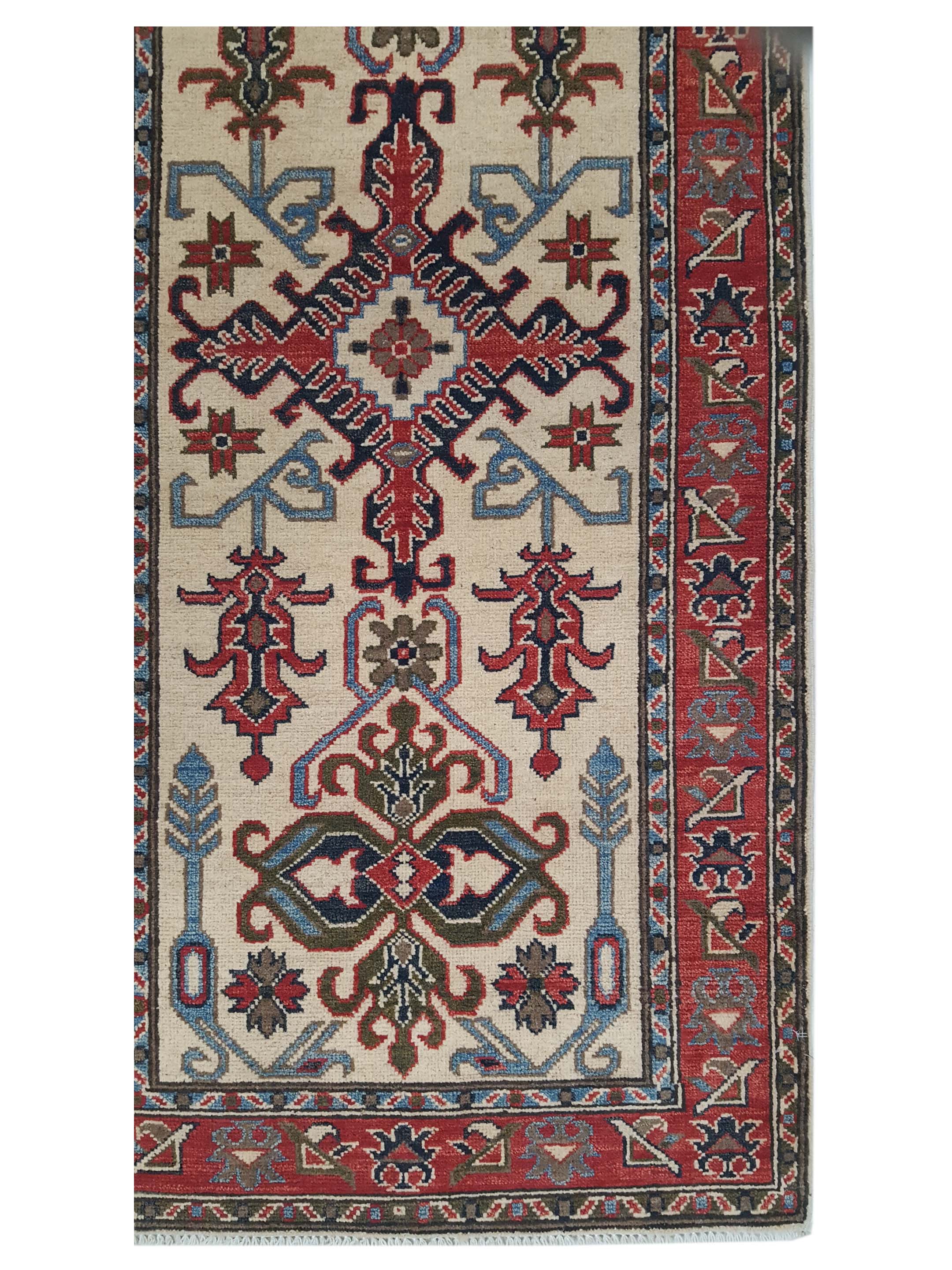 Kazak Hand Knotted Ivory 3x10 - Image 4 of 6