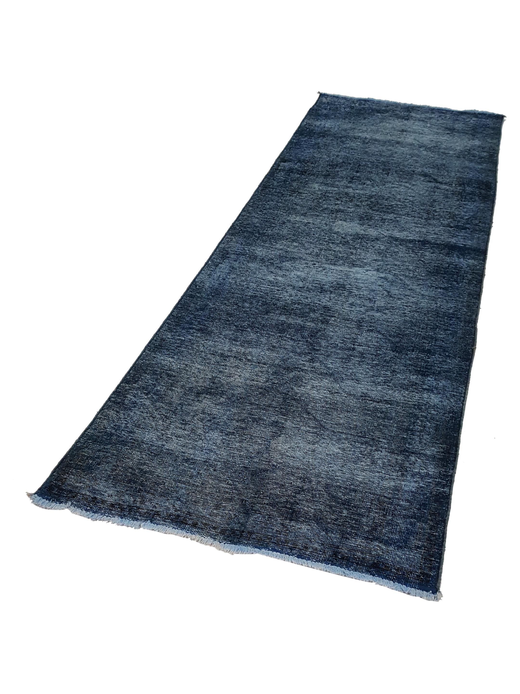 Overdyed Hand Knotted Blue 3x10 - Image 6 of 6