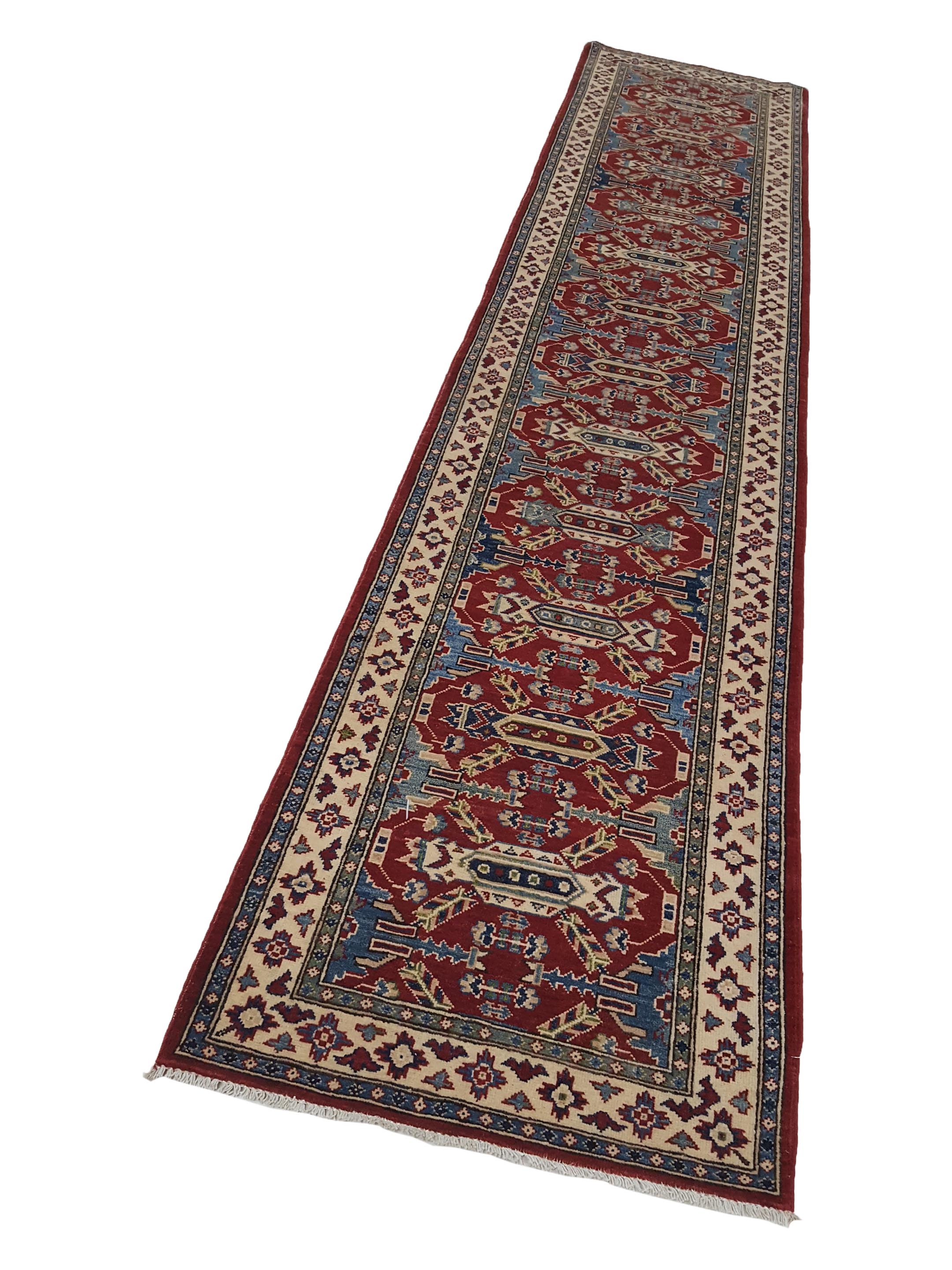 Kazak Hand Knotted Red 3x13 - Image 6 of 6