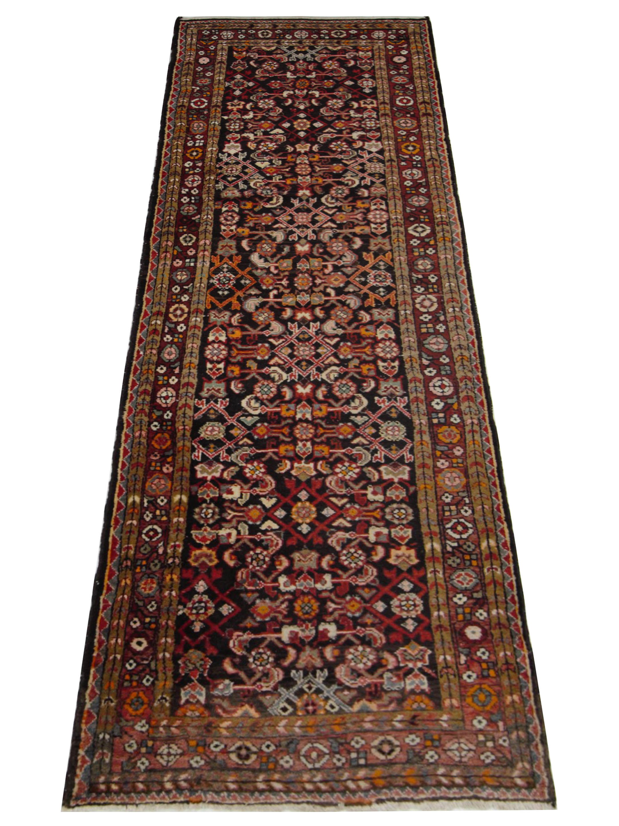 Hamadan Hand Knotted Burgundy 4x10 - Image 2 of 5