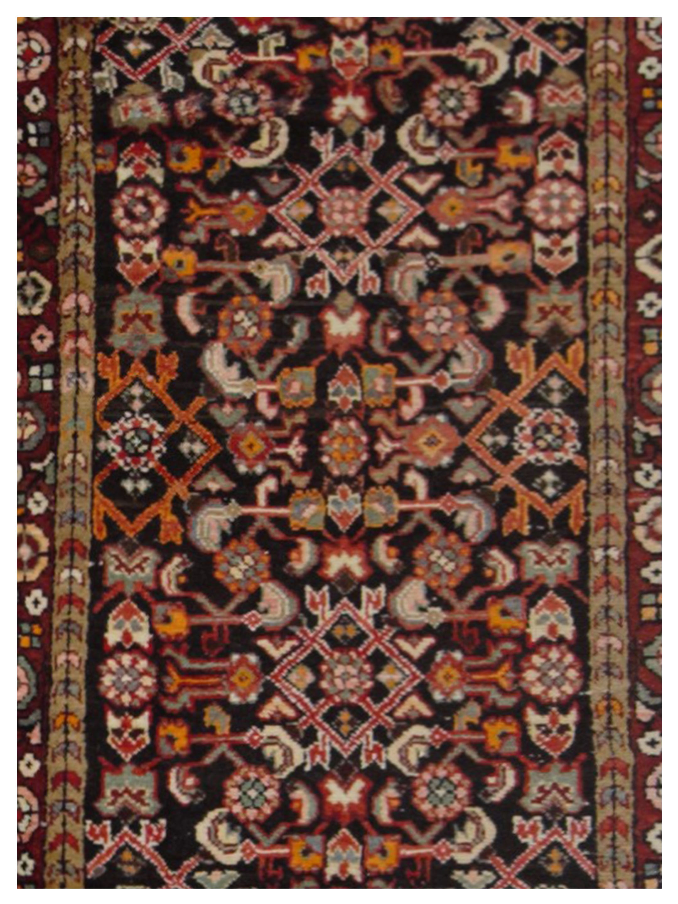 Hamadan Hand Knotted Burgundy 4x10 - Image 3 of 5