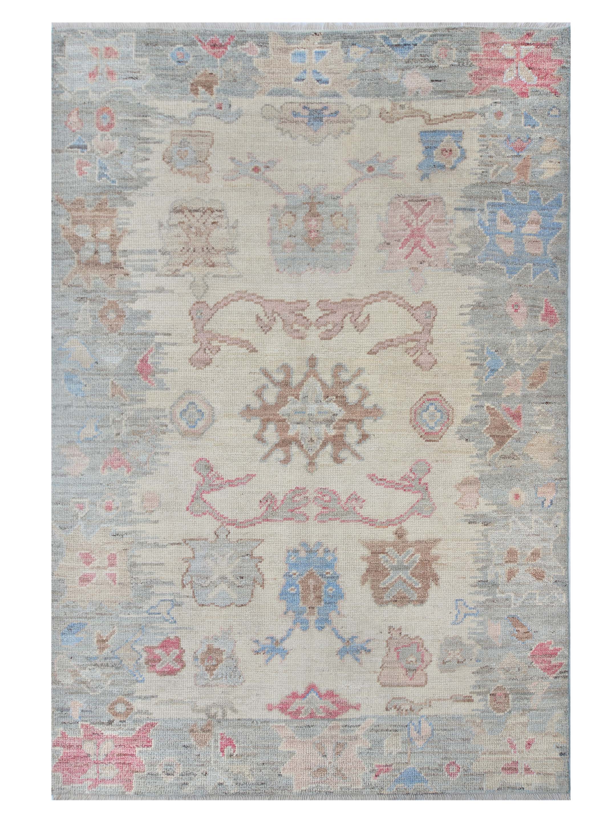 Ushak Wool Weft Hand Knotted Ivory 4x6 - Image 6 of 6