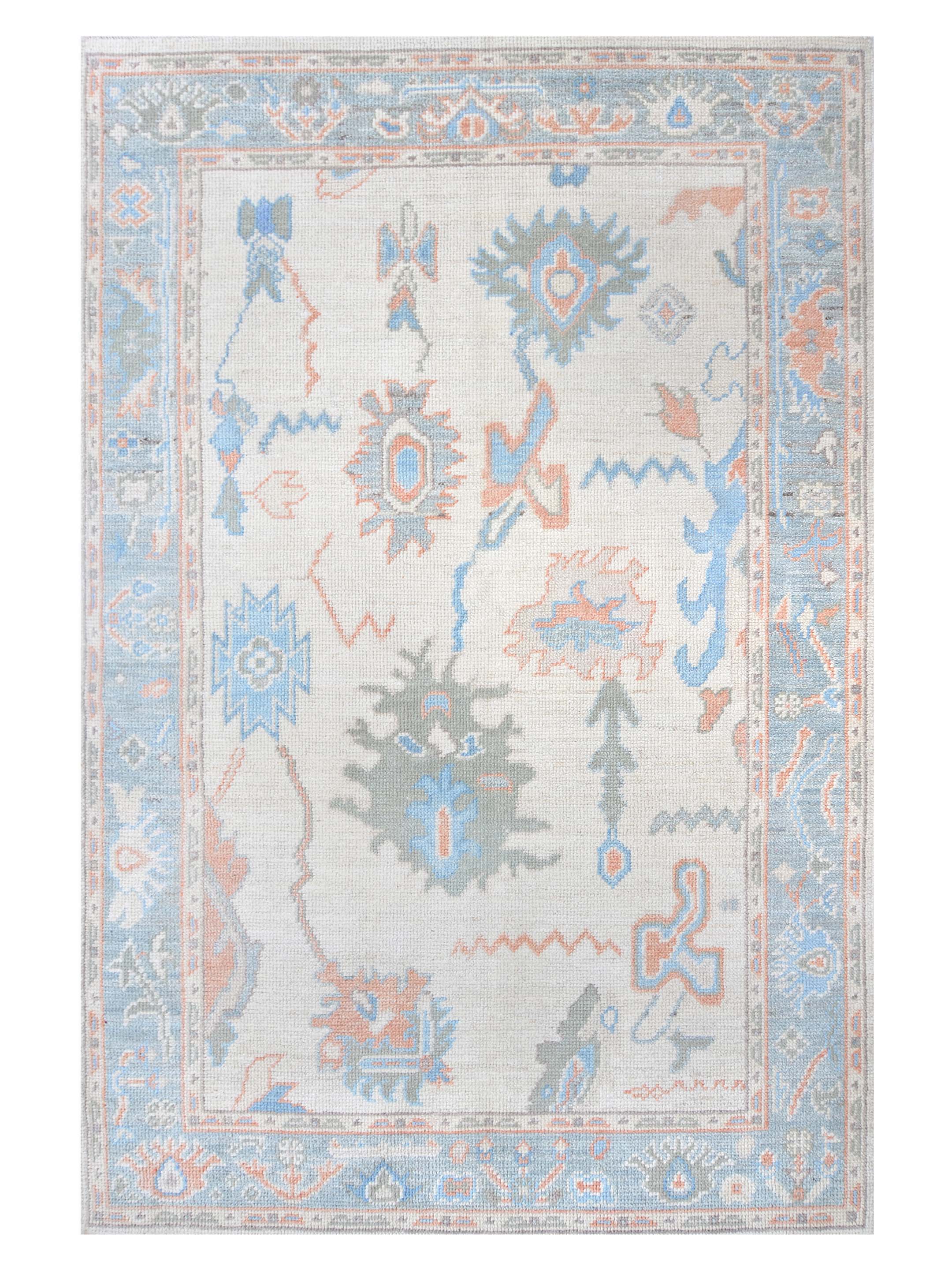 Ushak Wool Weft Hand Knotted Ivory 4x6 - Image 6 of 6