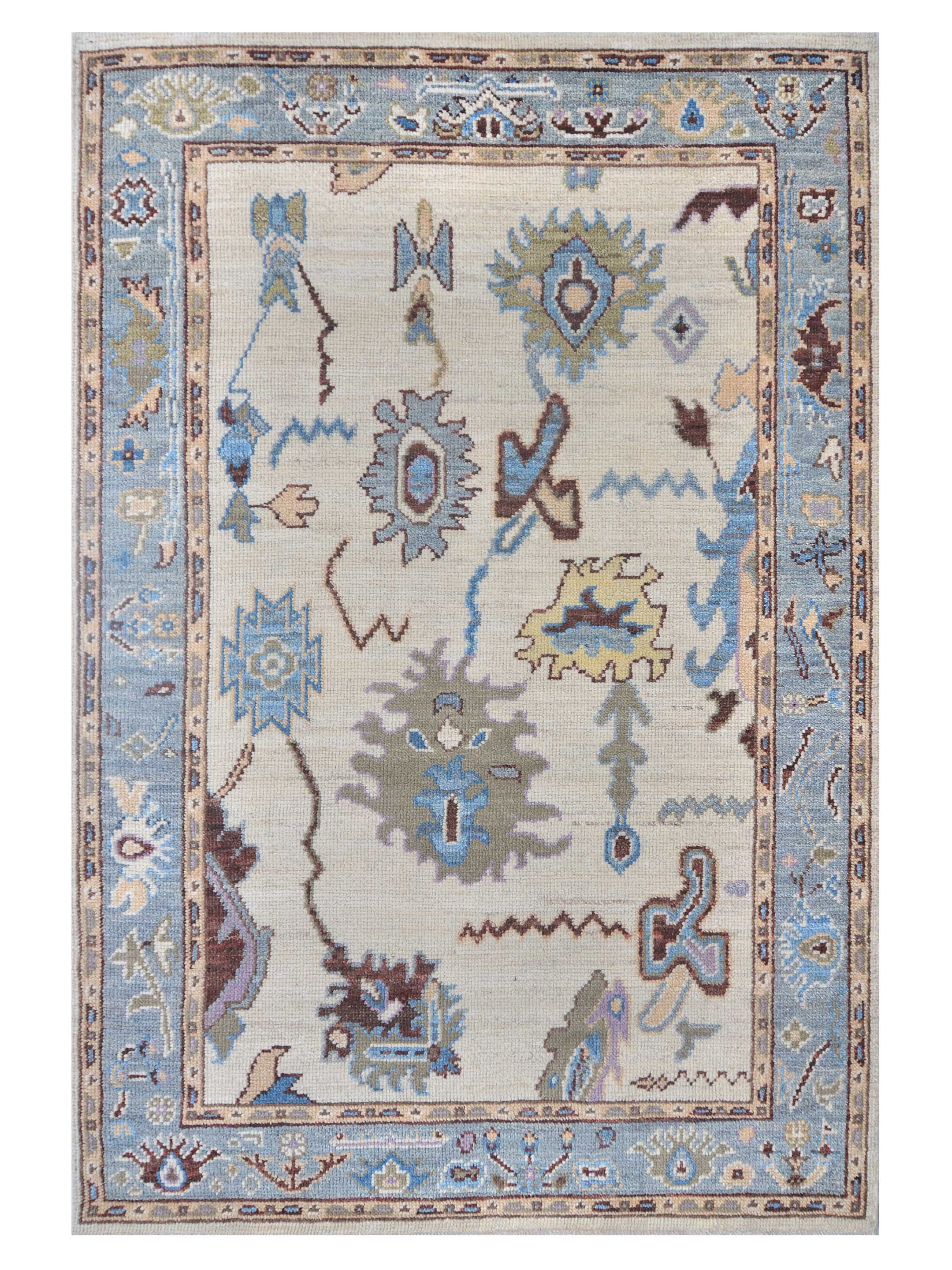Ushak Wool Weft Hand Knotted Ivory 4x6 - Image 6 of 6
